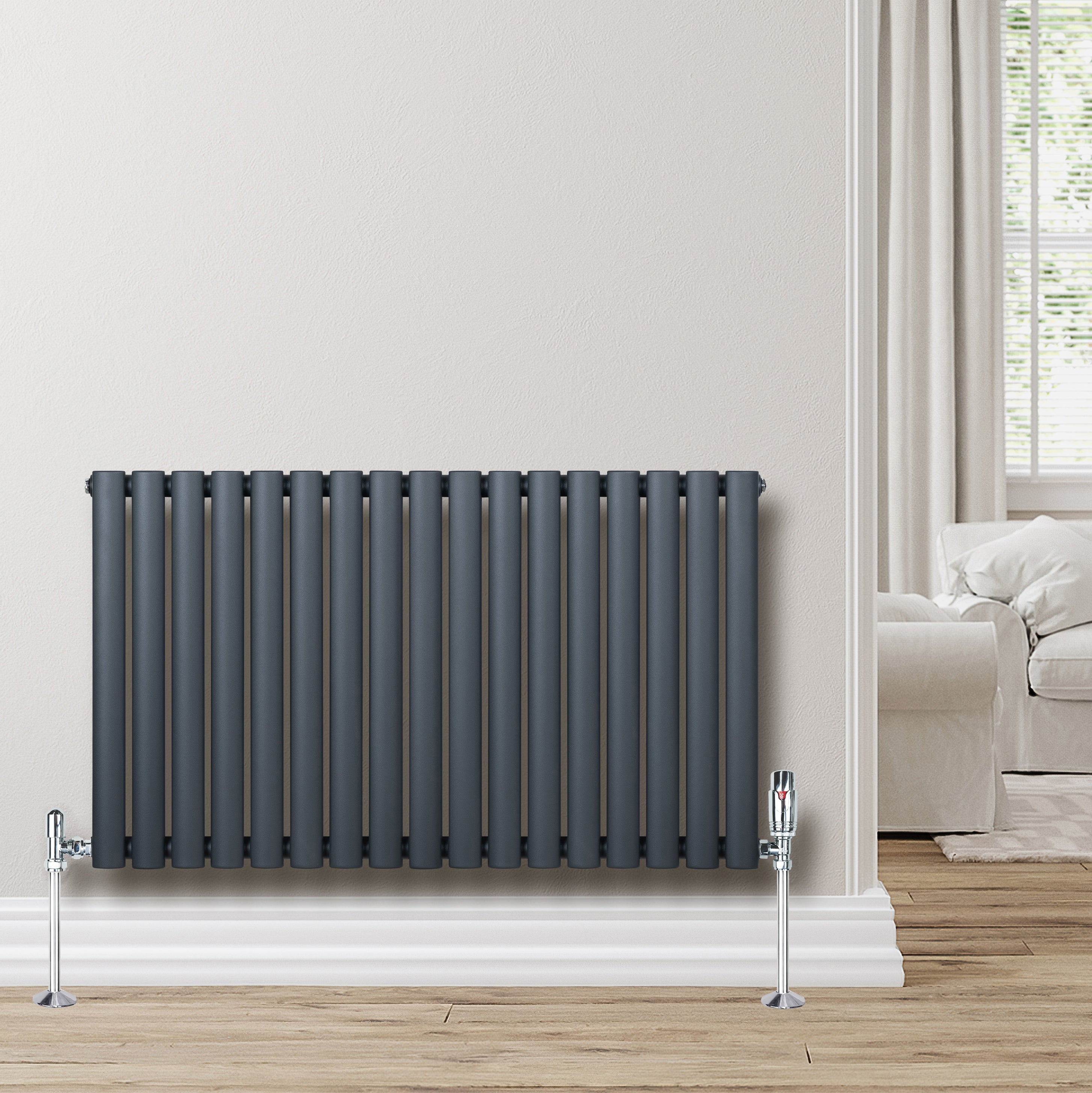 Q-Rax Radiatore Ovale 600x1020 Antracite Valvole