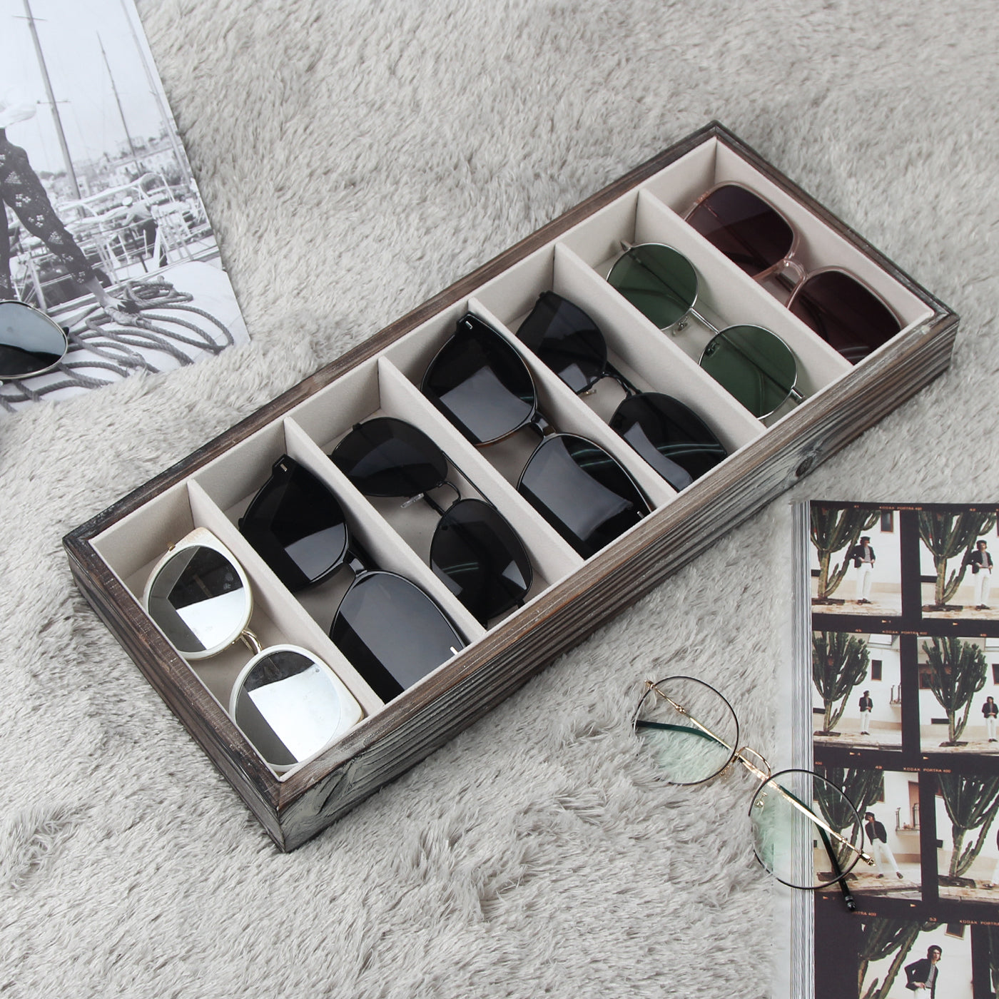 Jackcube Design Porta Occhiali Legno 7 Scomparti Effetto Rustico