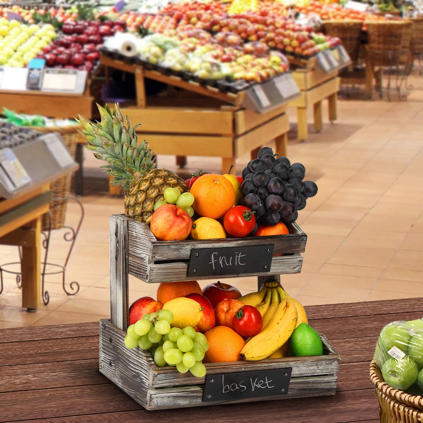 Jackcube Design Kitchen Cesto Frutta Legno 2 Piani Lavagna