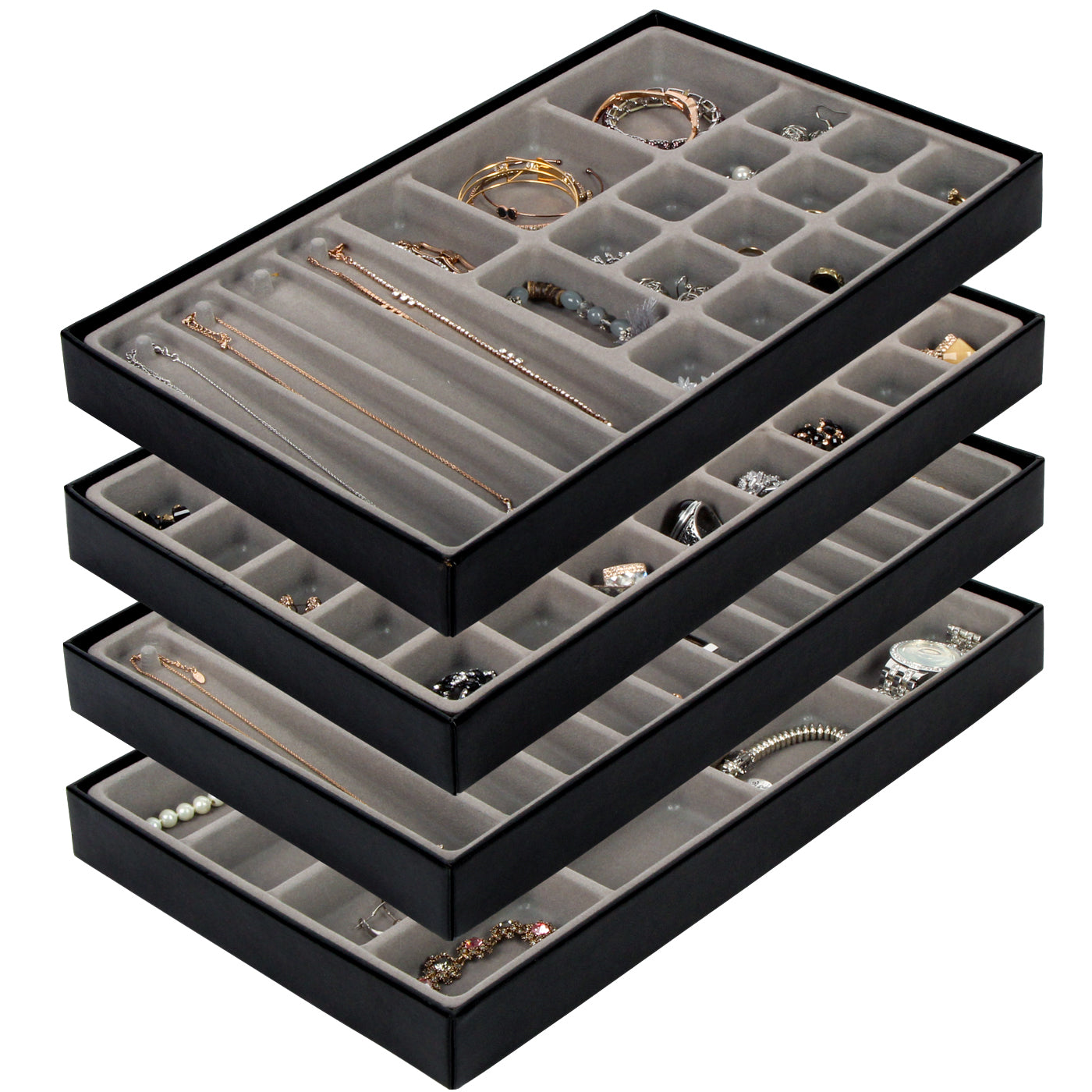 Jackcube Design Vassoi Portagioie Pelle Nera Set 4 Pezzi Impilabili