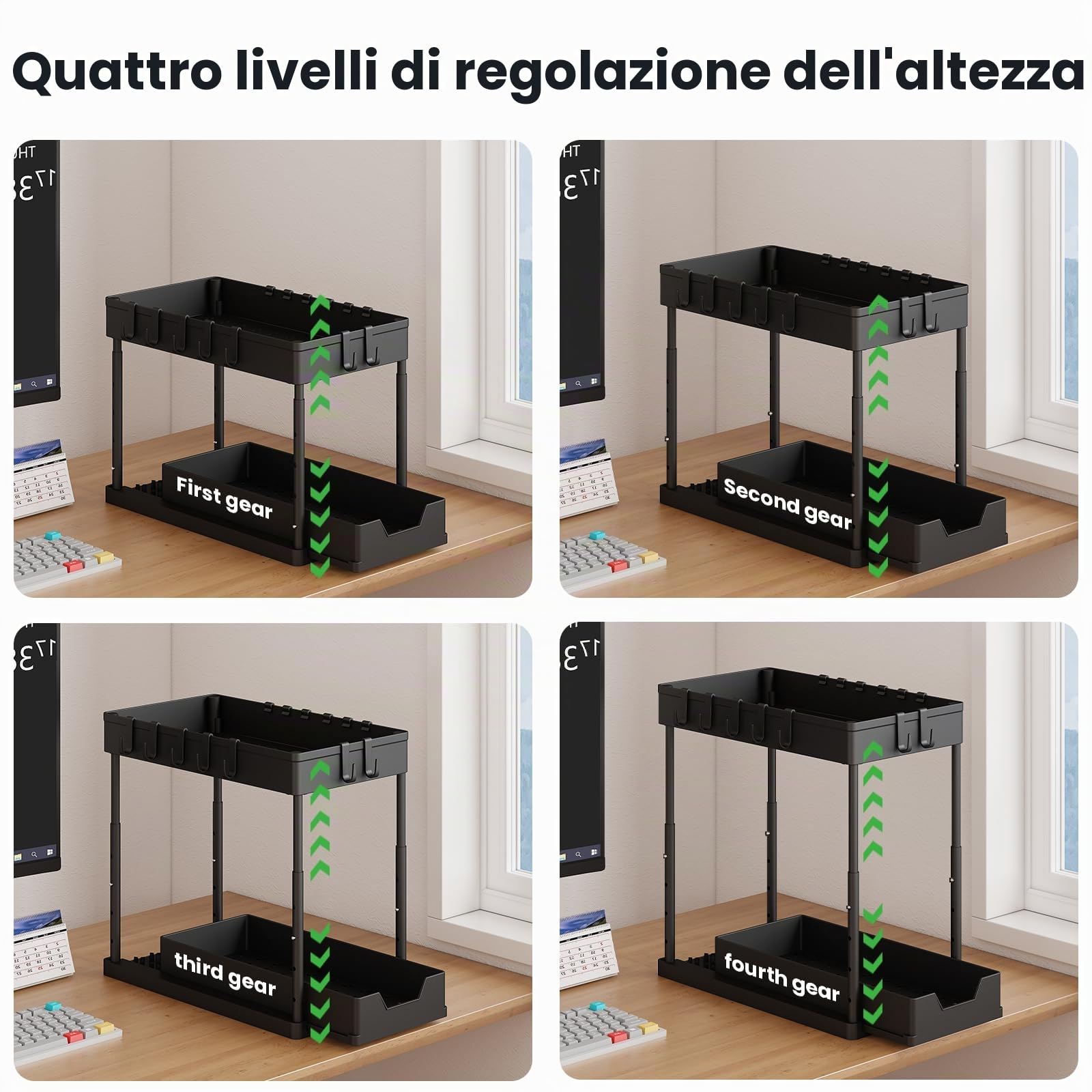 Meltrck Organizer Sottolavello Nero 2 Pezzi 2 Livelli 16 Ganci