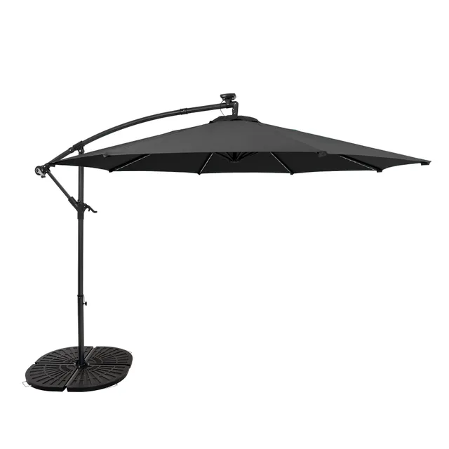 Q-Rax Ombrellone Decentrato LED 3m Parasole Grigio con Base