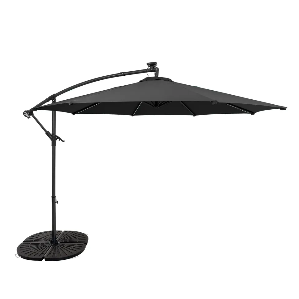 Q-Rax Ombrellone Decentrato LED 3m Parasole Grigio con Base
