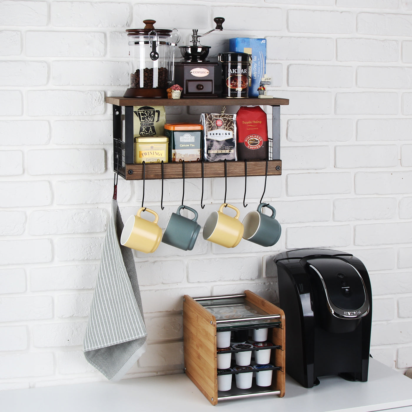 Jackcube Design Kitchen Mensola 2 Ripiani 8 Ganci Legno