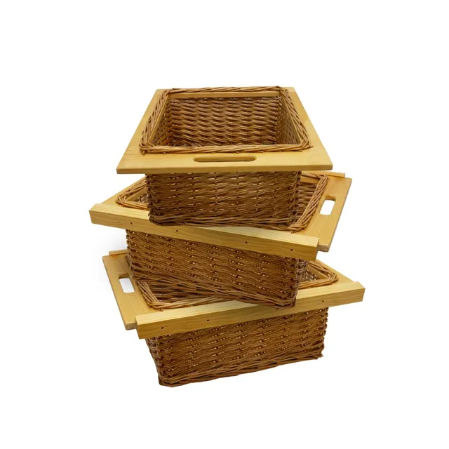Q-Rax Cucina Cestelli Vimini 50cm Marrone 3 Cesti 10kg