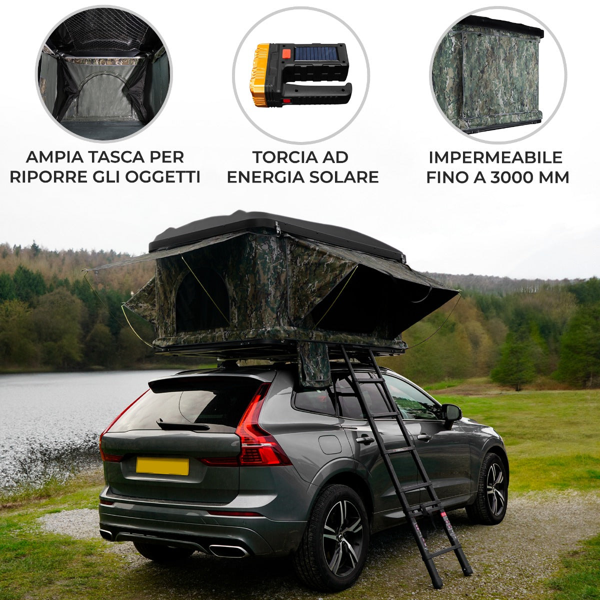 Q-Rax Tenda Tetto Auto Mimetica Guscio Rigido 3 Posti