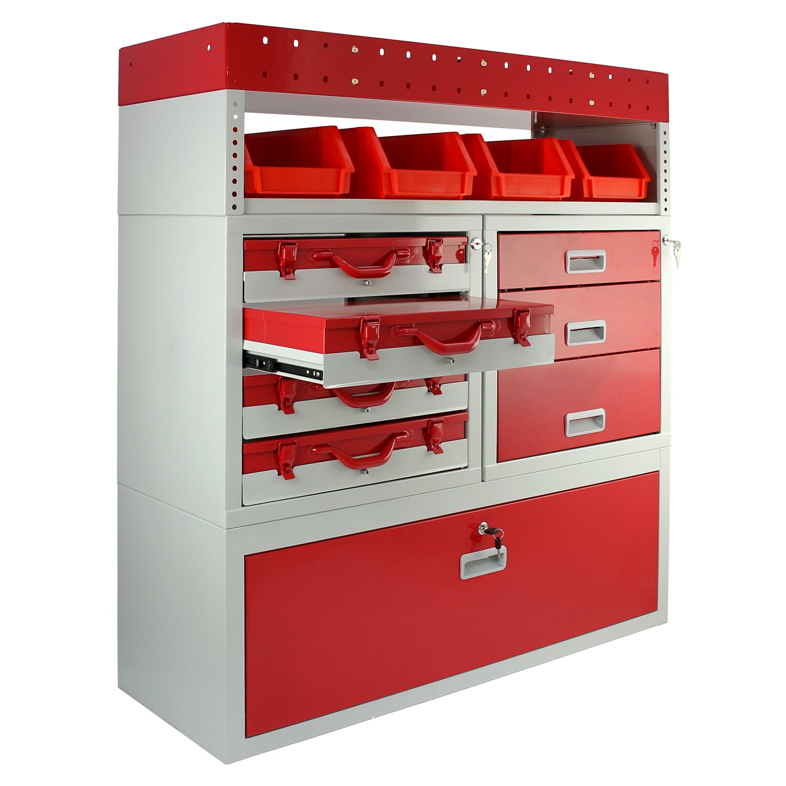 Q-Rax Scaffali da Garage Set Flame scaffalatura furgone acciaio rosso
