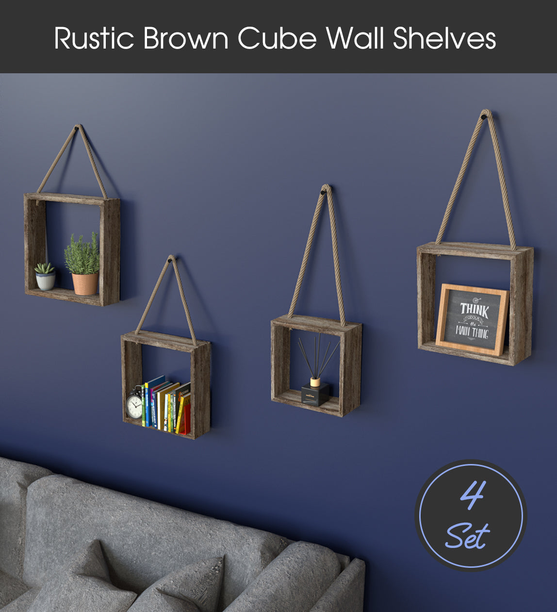 Jackcube Design Living Room set 4 mensole legno sospese cubo