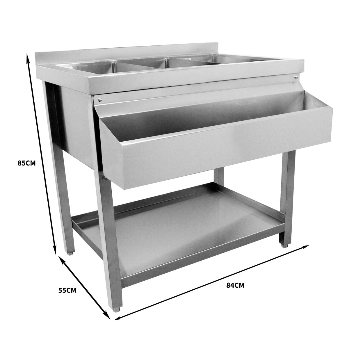 Q-Rax Bancone Postazione Barman Singola Inox 304 3 Vasche