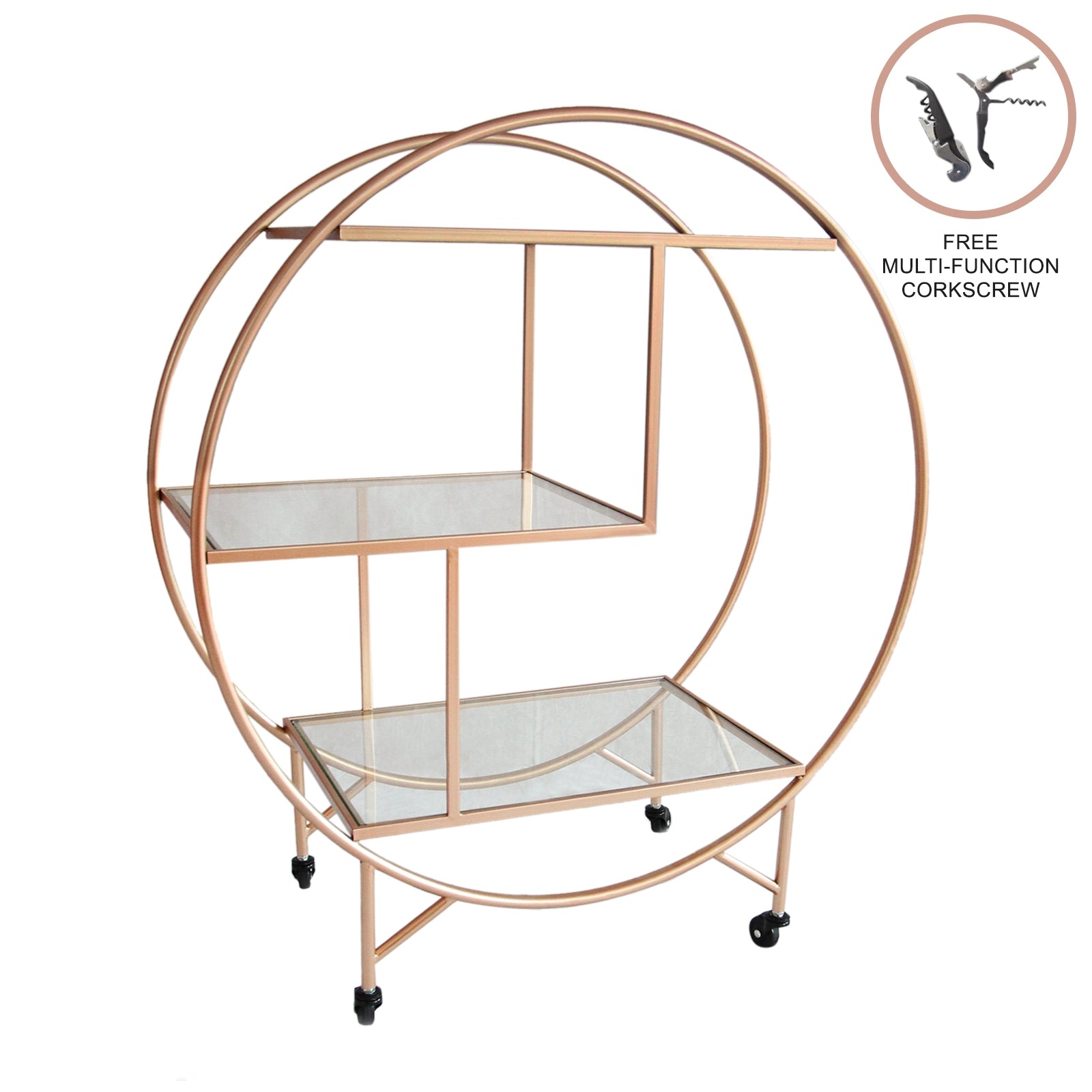 Q-Rax Carrello Bar Cocktail Grande Oro Rosato 3 Ripiani