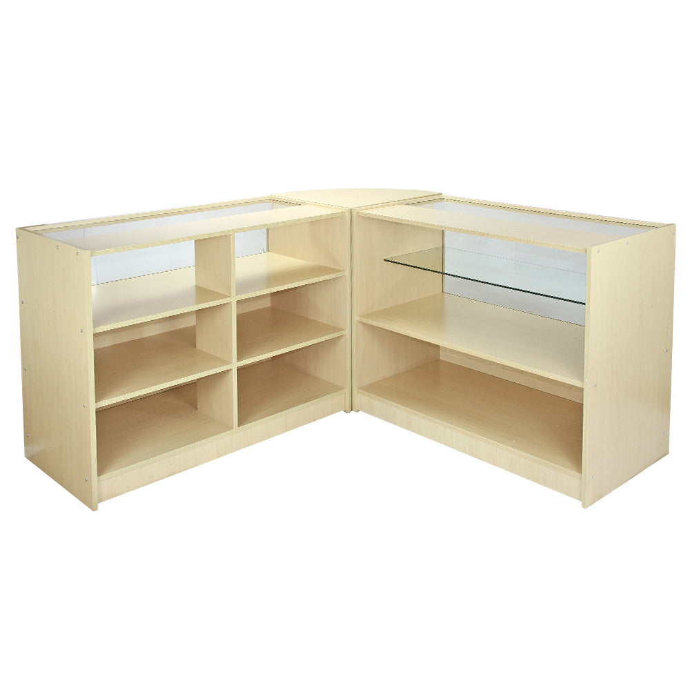 Q-Rax Set Leo 3 Banconi da Negozio in Acero Laminato con Vetro
