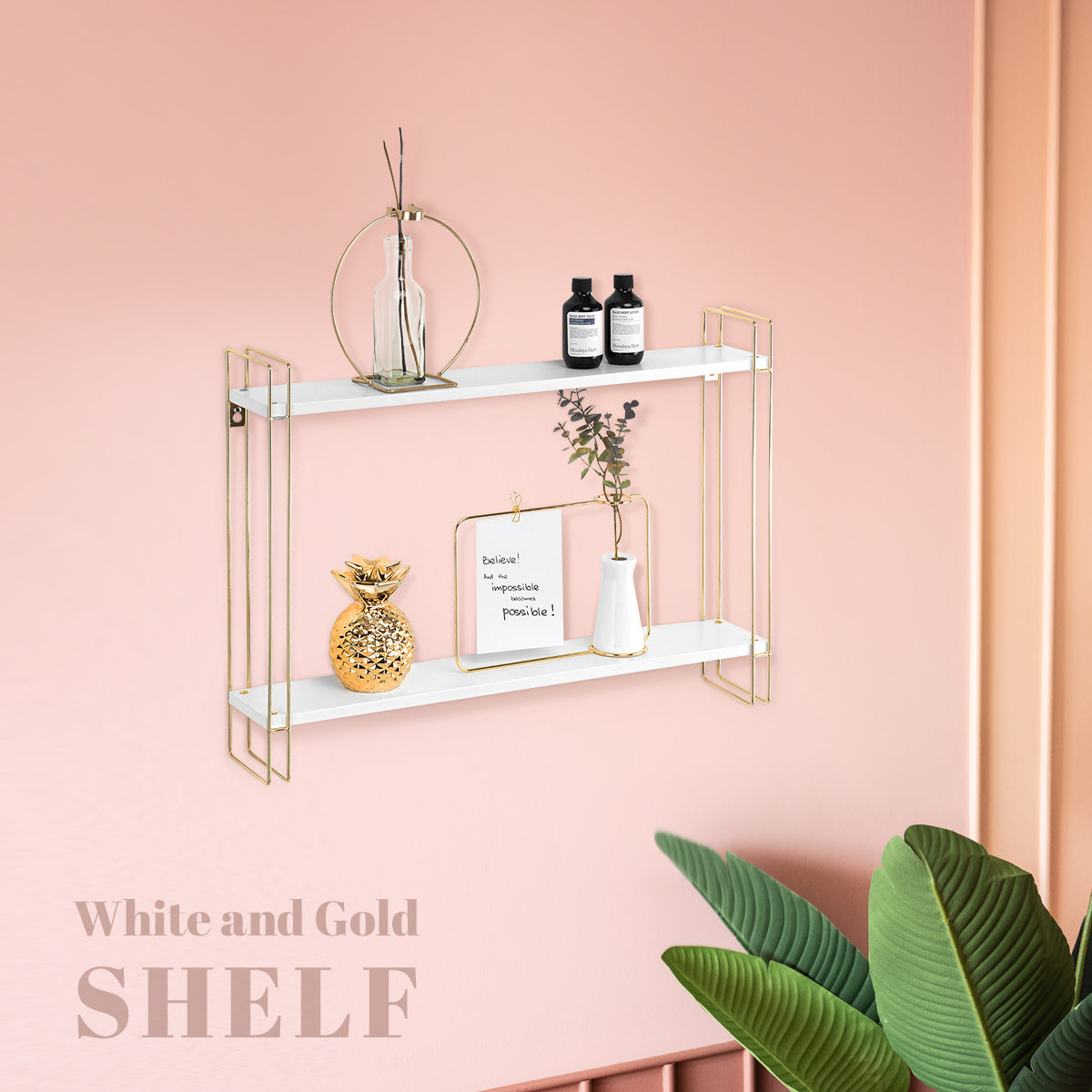 Jackcube Design Living Room Mensola Parete 2 Piani Bianco Oro 61 cm