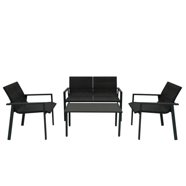 Q-Rax Mobili da Esterno Set Giardino Rattan 4 Pezzi Nero