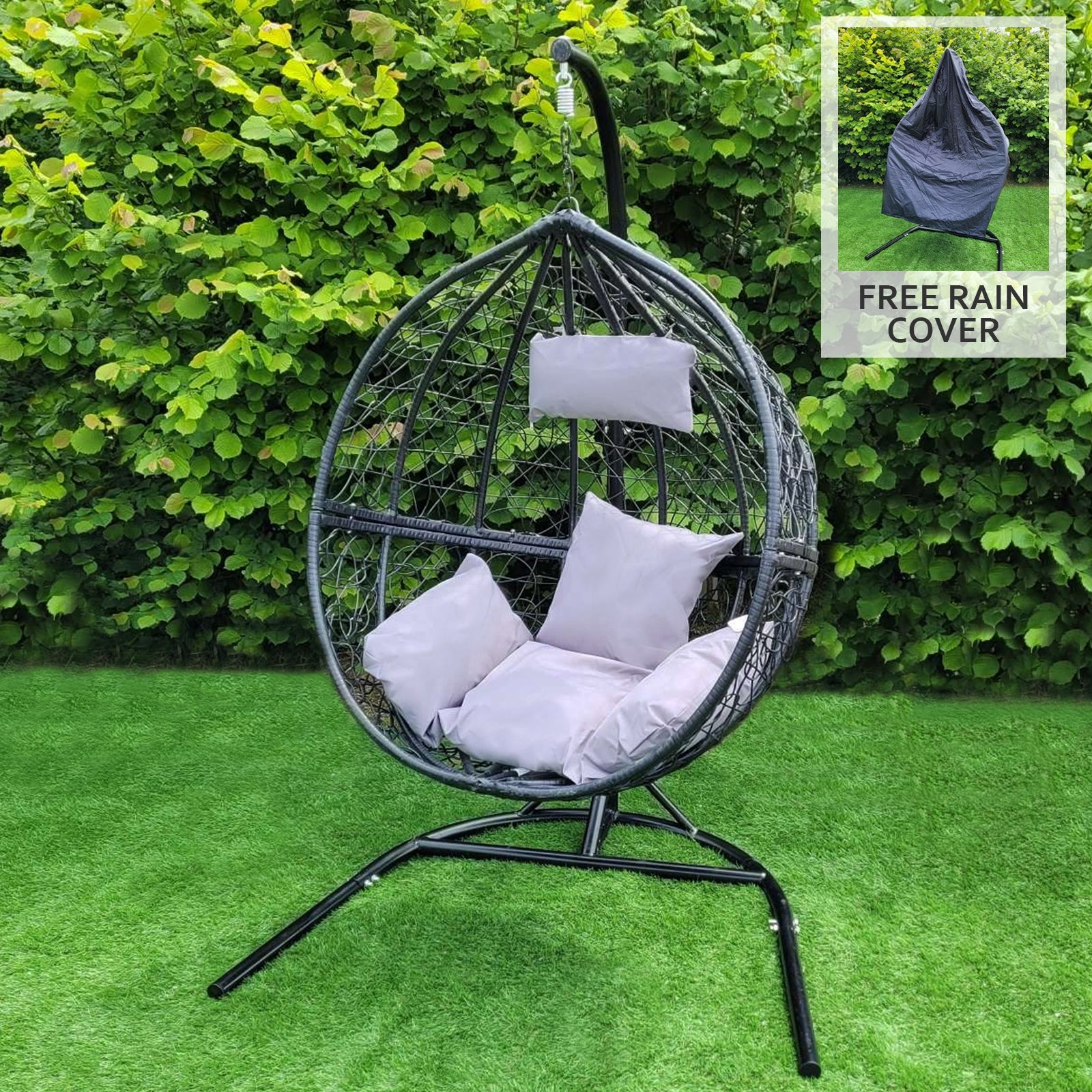 Q-Rax Sedia Sospesa Uovo Giardino Vimini Nero 150 Kg