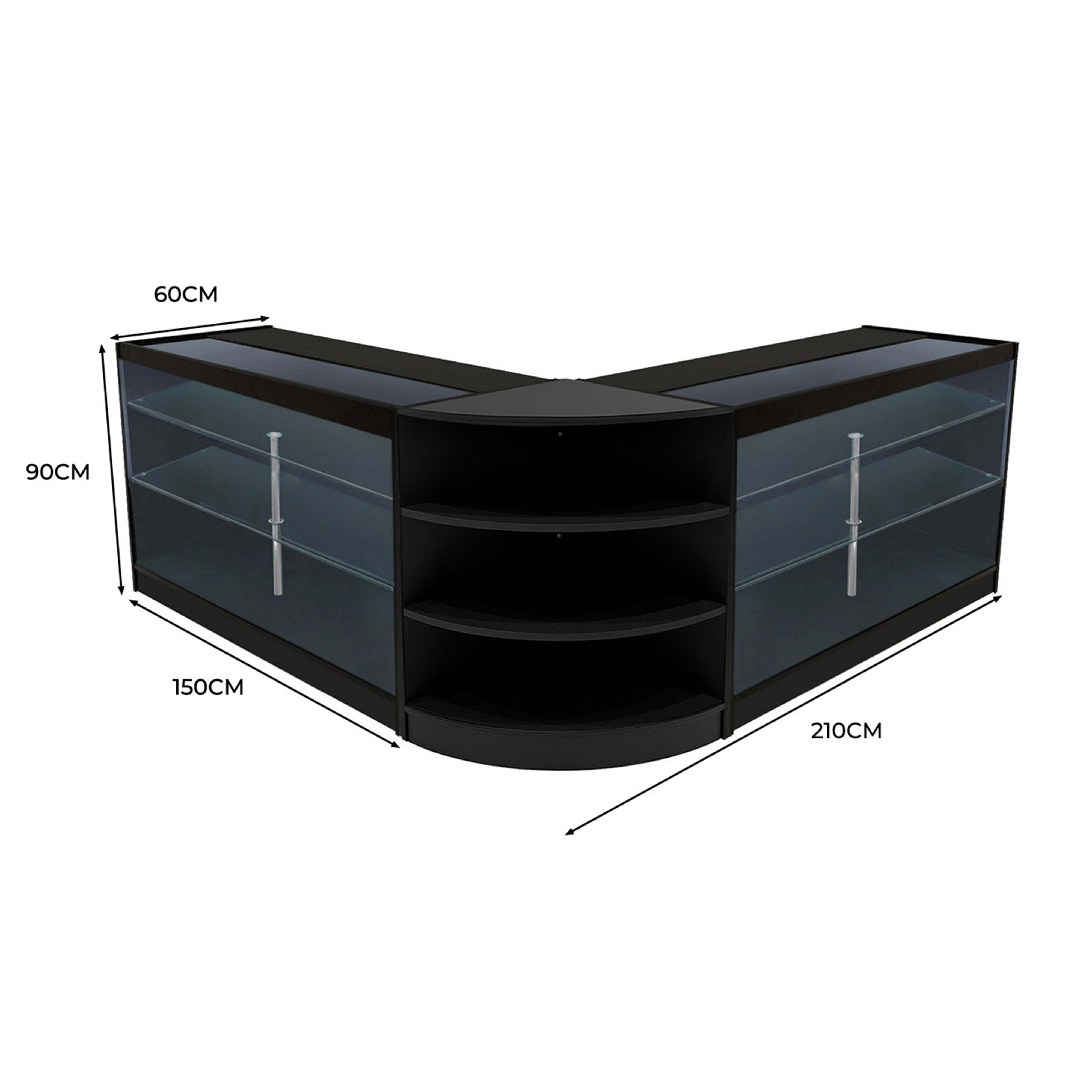 Q-Rax Apollo LED 2xK1500+LM60 Bancone Negozio Nero LED Vetro