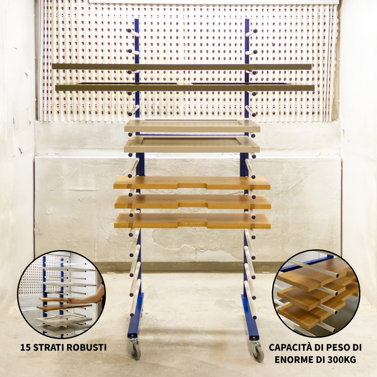 Q-Rax Rastrelliera Essiccazione Vernice Blu 15 Livelli 300kg
