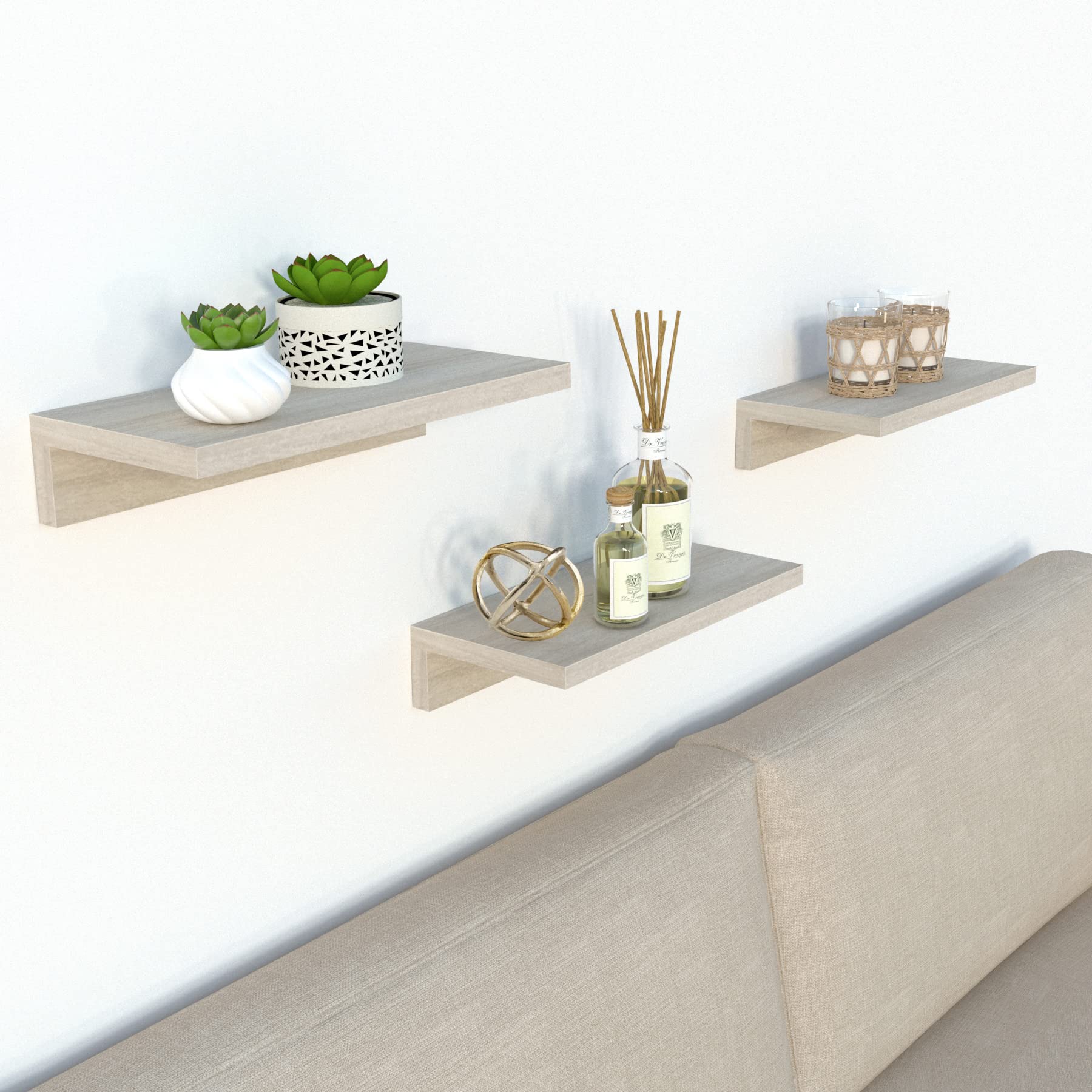 Henor Set 3 mensole legno 35x17 cm quercia Stel