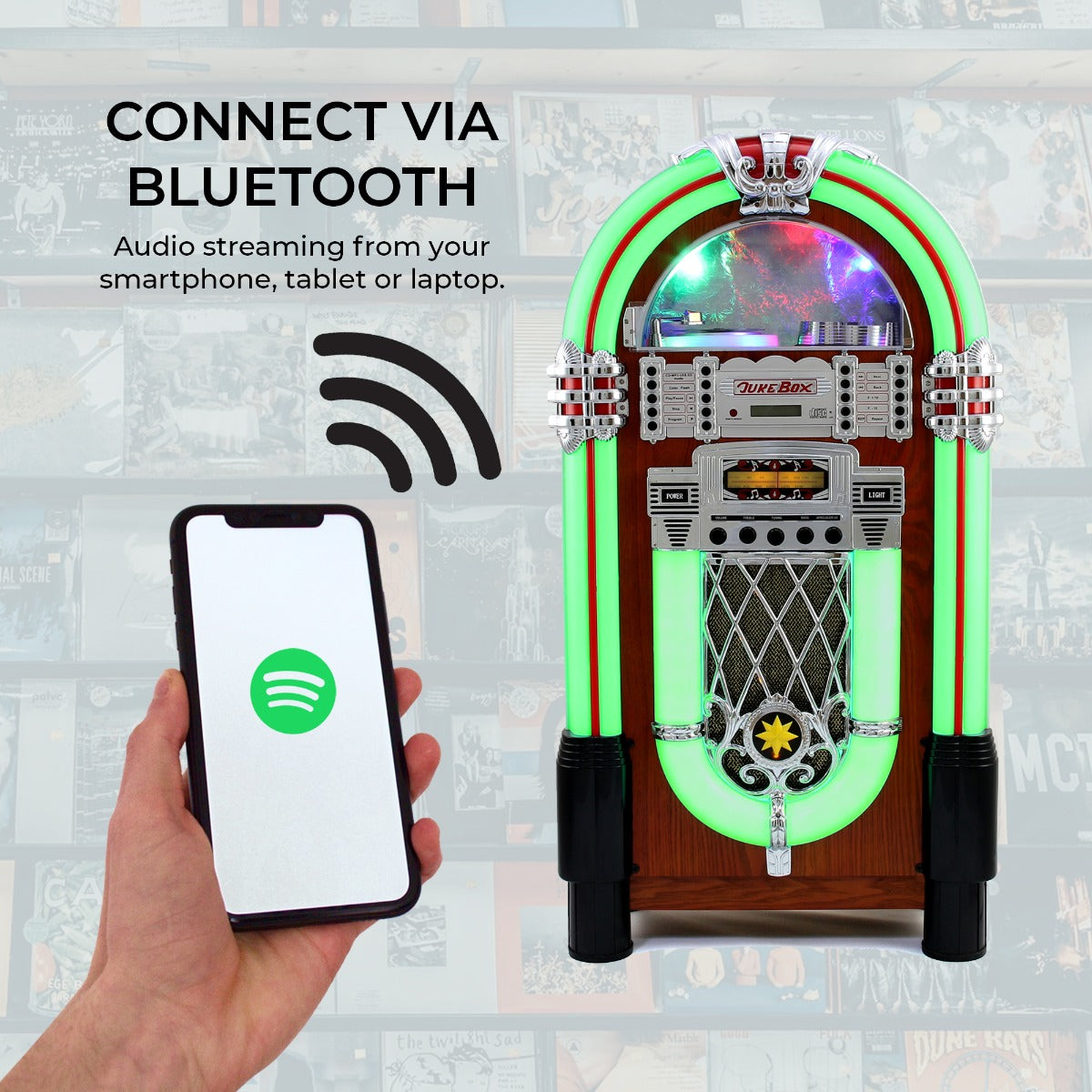 Q-Rax Jukebox Anni 50 CD USB SD Radio Bluetooth Aux Pavimento