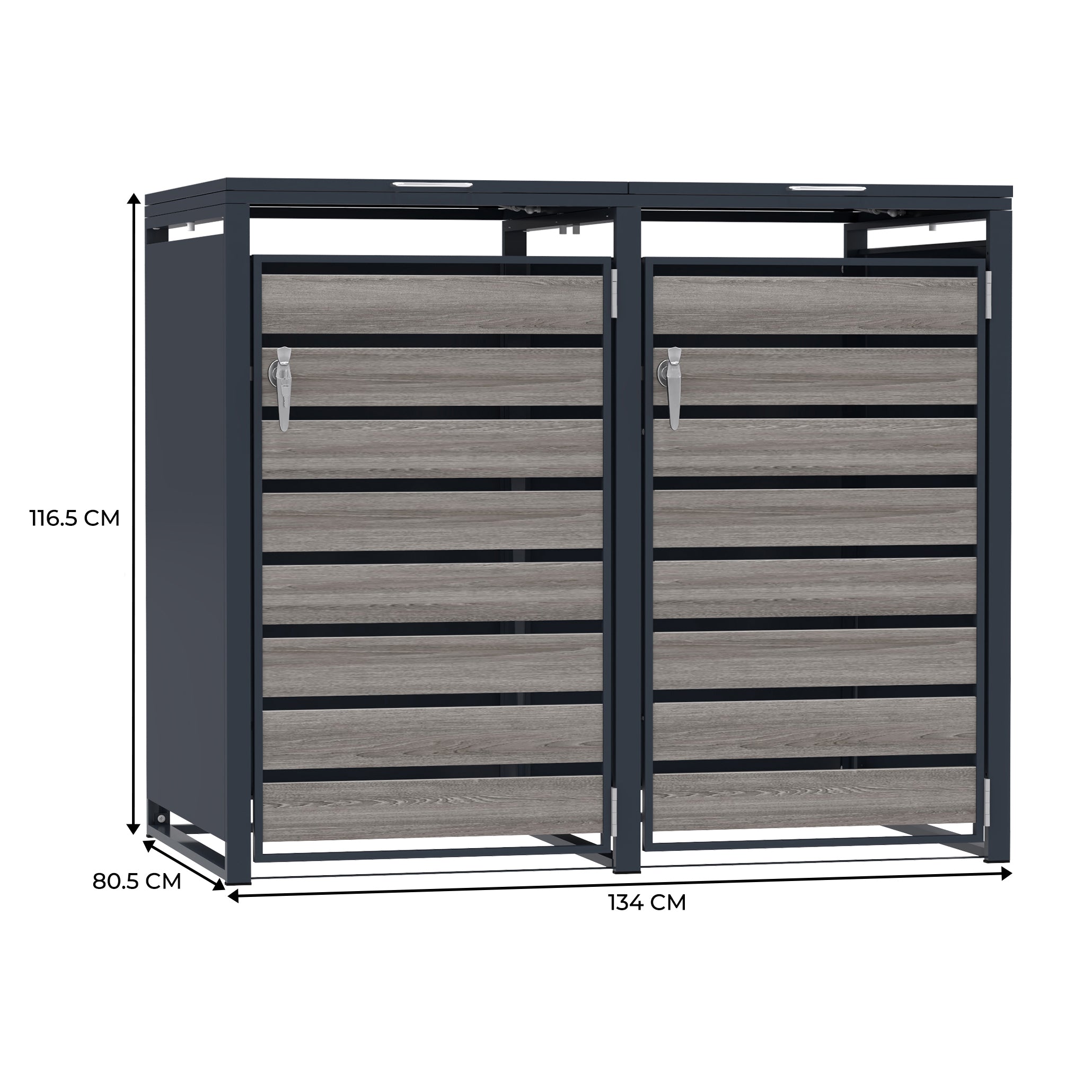 Q-Rax Copertura Doppia Bidoni 2x240L Antracite Legno Metallo