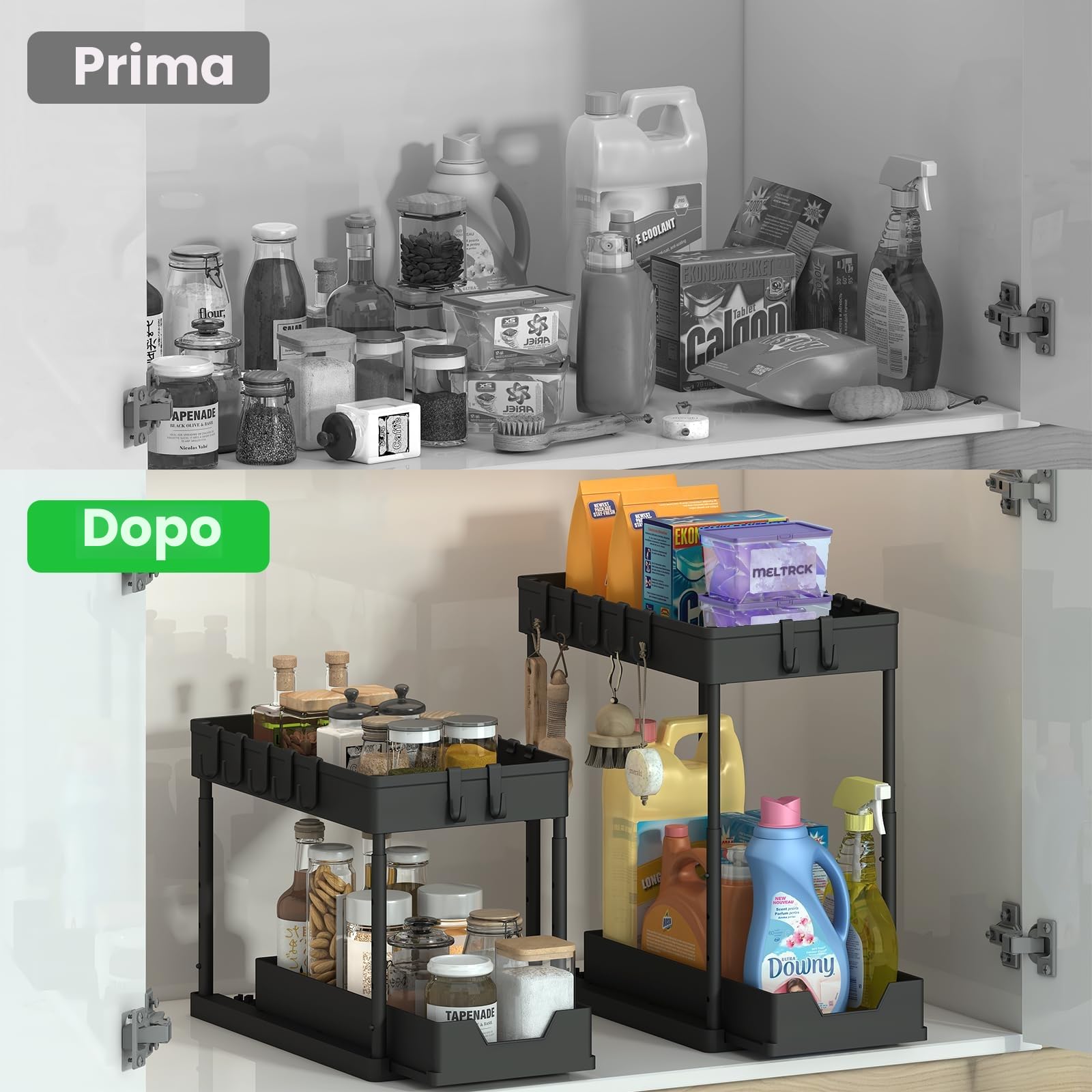 Meltrck Organizer Sottolavello Nero 2 Pezzi 2 Livelli 16 Ganci