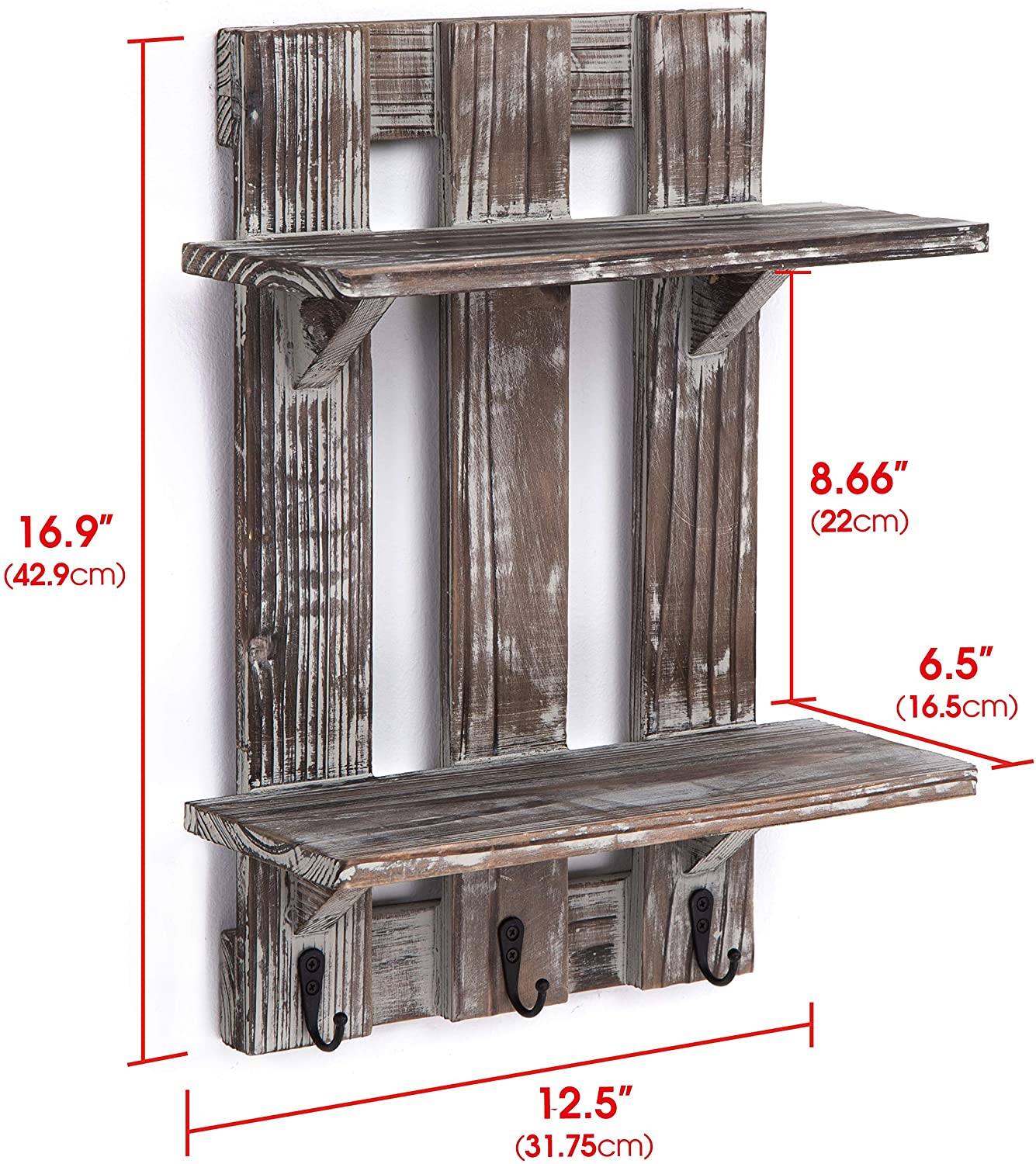 Jackcube Design Living Room Mensola Parete 2 Ripiani 3 Ganci Legno