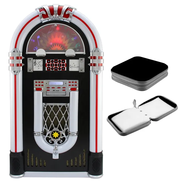 Q-Rax Jukebox Vinile e CD Bluetooth Legno Nero LED Porta CD 40