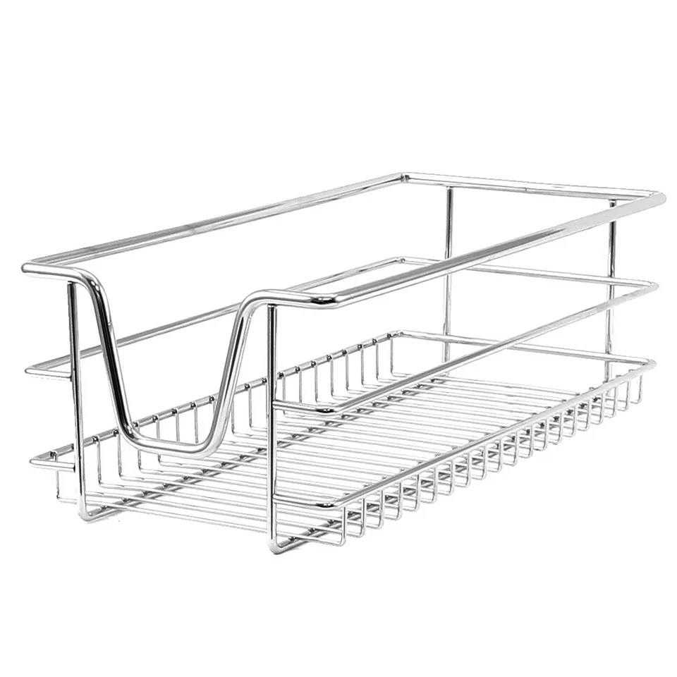 Q-Rax Cestelli Estraibili Cucina Acciaio 30 cm 3 Cesti 20 kg
