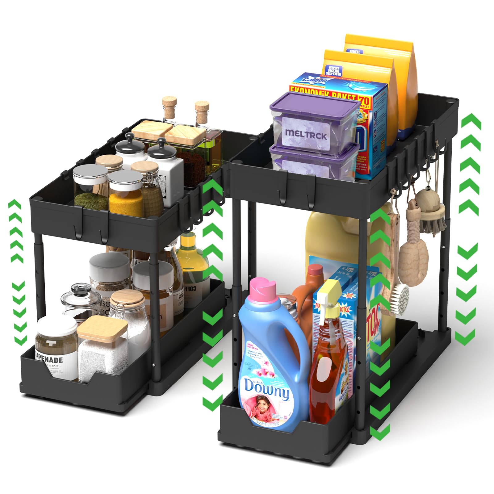 Meltrck Organizer Sottolavello Nero 2 Pezzi 2 Livelli 16 Ganci