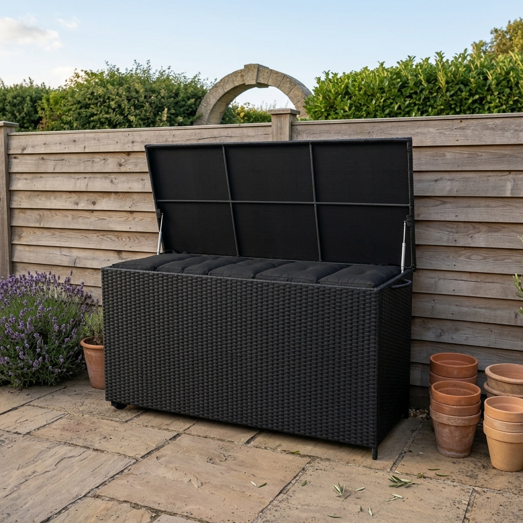 Q-Rax Mobili da Esterno Box Rattan 700L Baule Nero per Cuscini