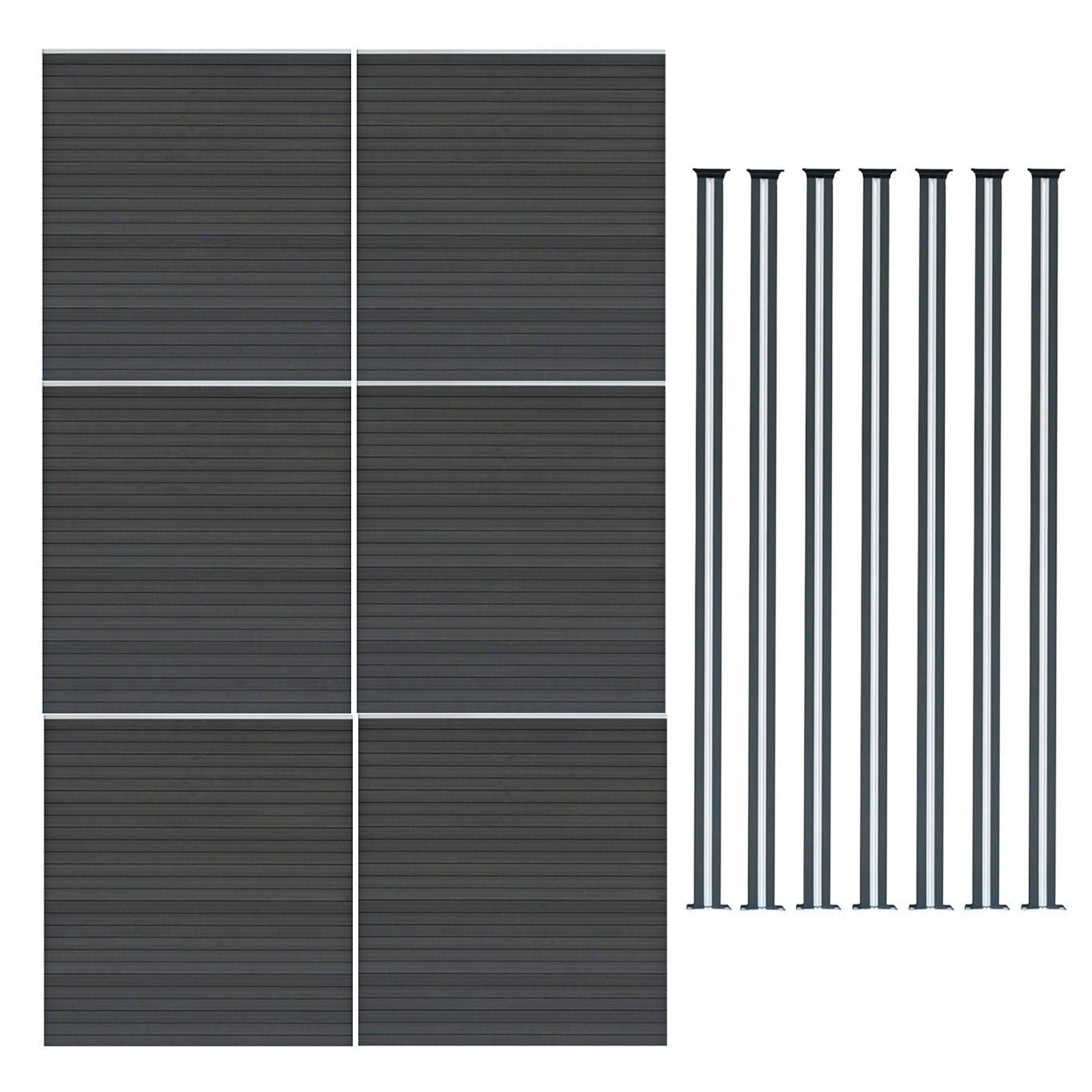 Q-Rax Recinzione Giardino 6 Pannelli +7 Pali LED Alluminio Grigio