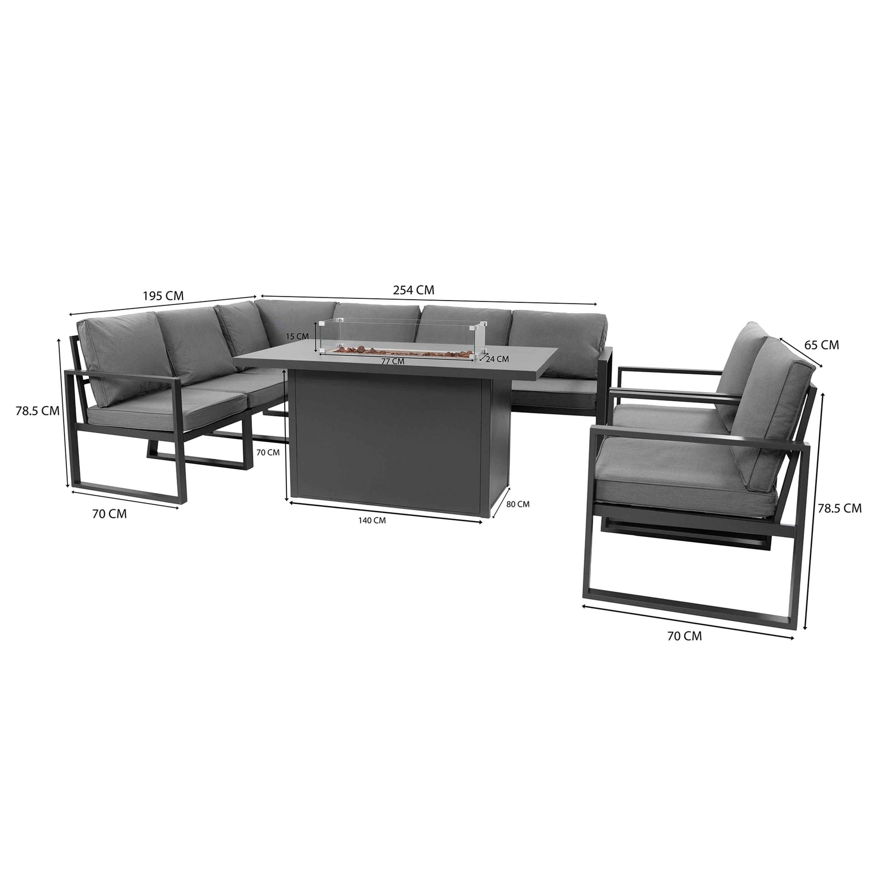 Q-Rax Set Mobili Giardino 7 Posti Alluminio con Fire Pit