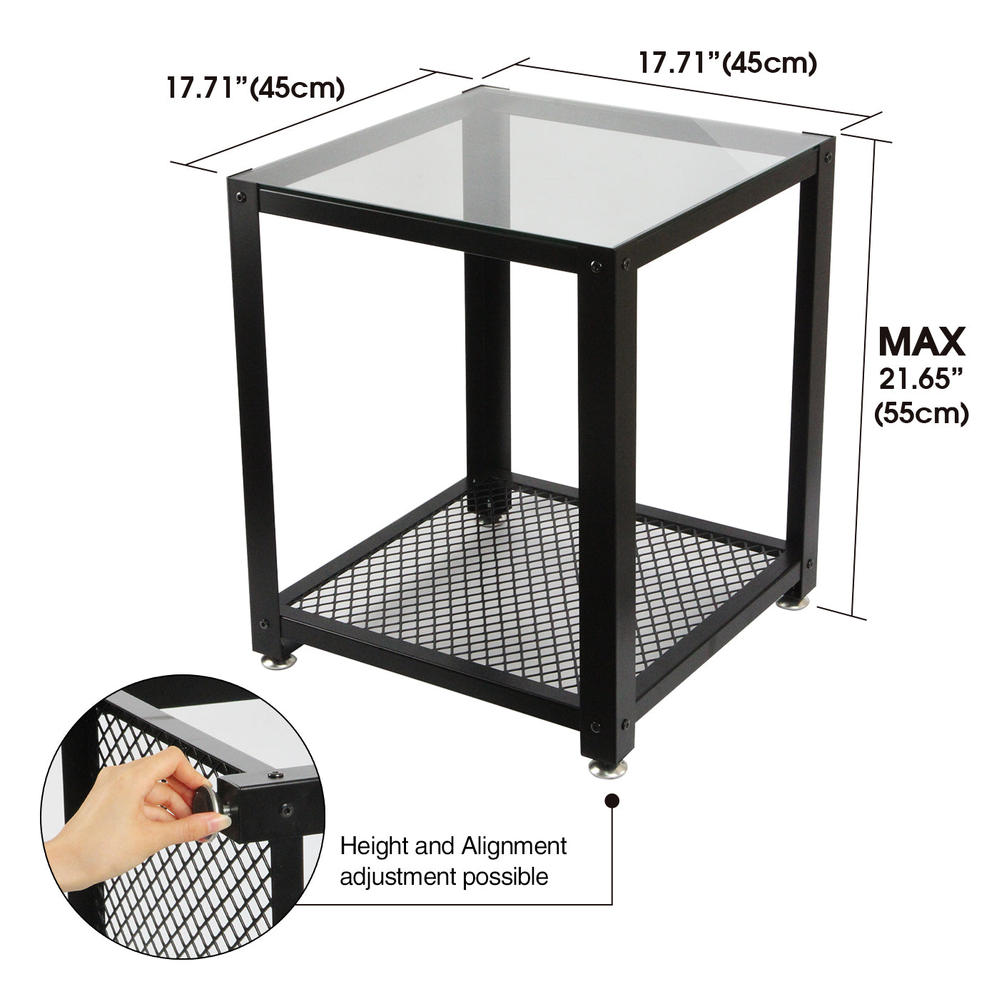 Jackcube Design Living Room Tavolino Vetro Nero 2 Ripiani 45 cm