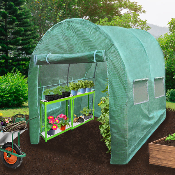 Q-Rax Serra Tunnel Giardino 4x2 m con Scaffali Protezione UV