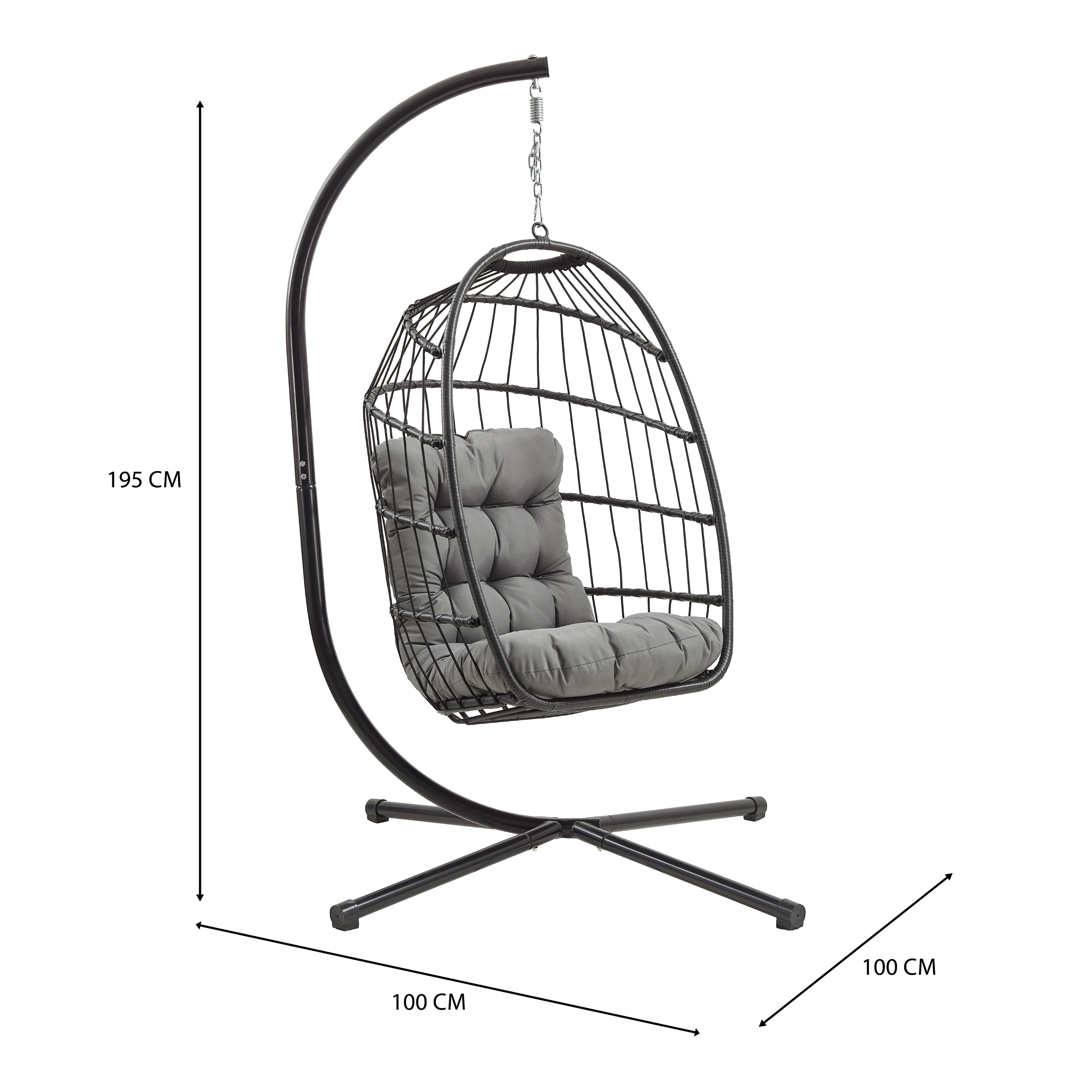 Q-Rax Poltrona Sospesa Uovo Rattan Nero con Struttura 150kg