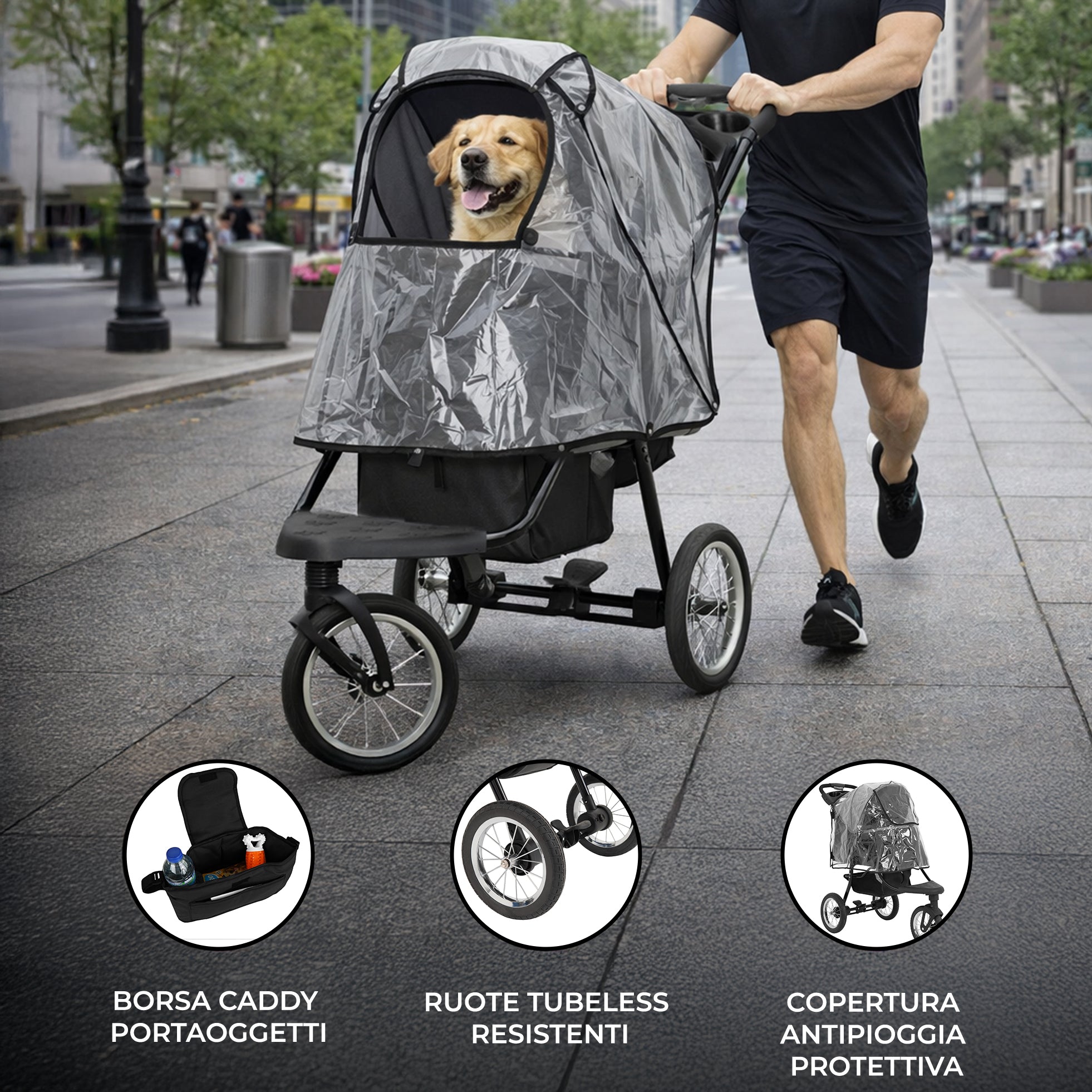 Q-Rax Accessori per la casa passeggino jogger animali nero pieghevole