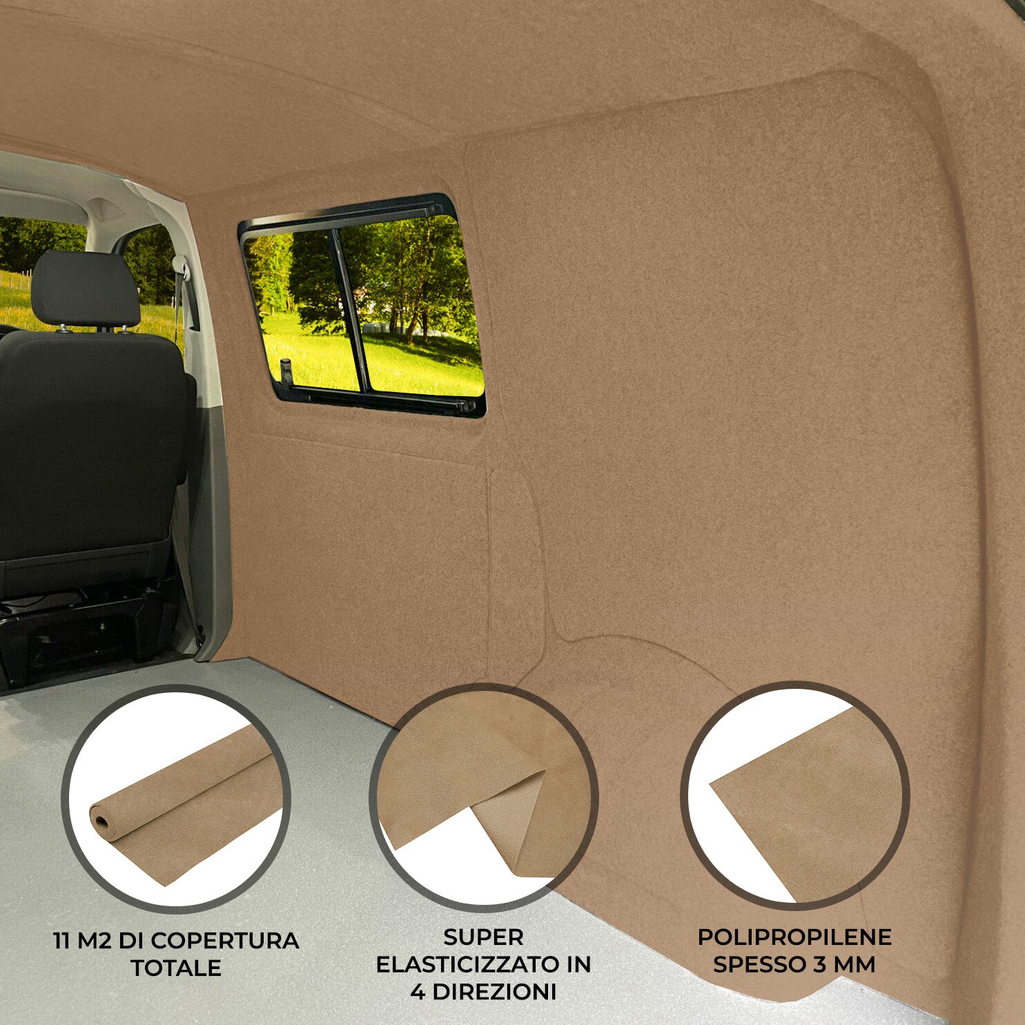 Q-Rax Fodera Moquette Furgoni Camper Beige 5,5x2m Polipropilene