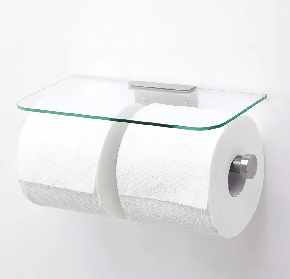 Jackcube Design Bathroom Doppio Portacarta con Mensola Vetro
