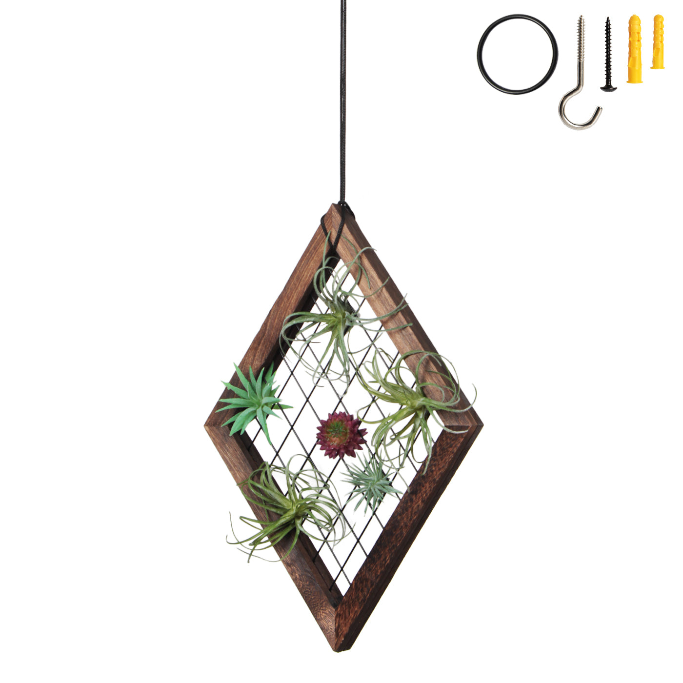 Jackcube Plant Portapiante Sospeso Diamante Legno Rete Corda