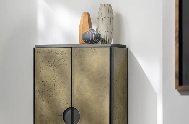 Siderio Sagoma mobile contenitore acciaio legno giorno