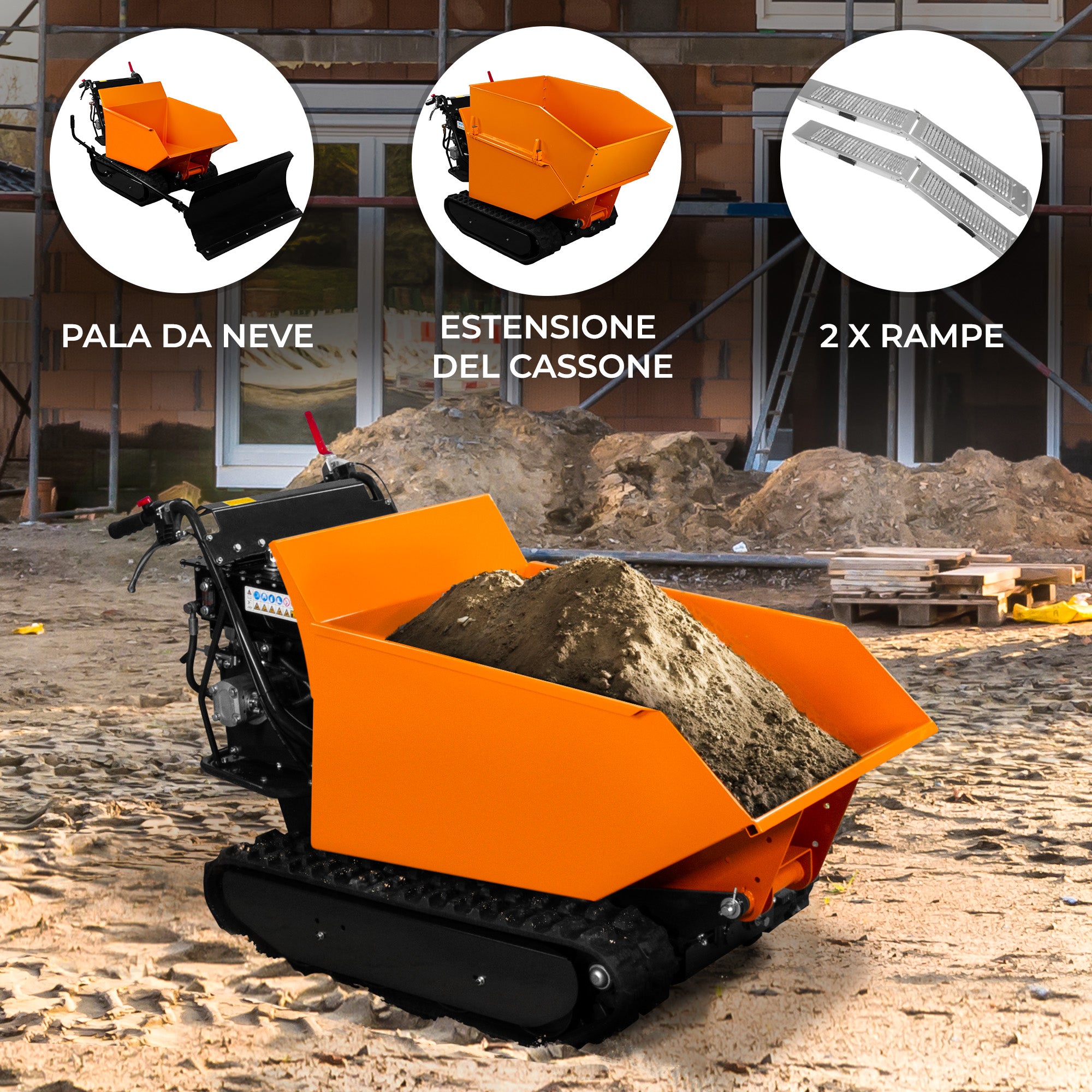 Q-Rax Dumper Cingolato Benzina Cassone Ribaltabile 500kg