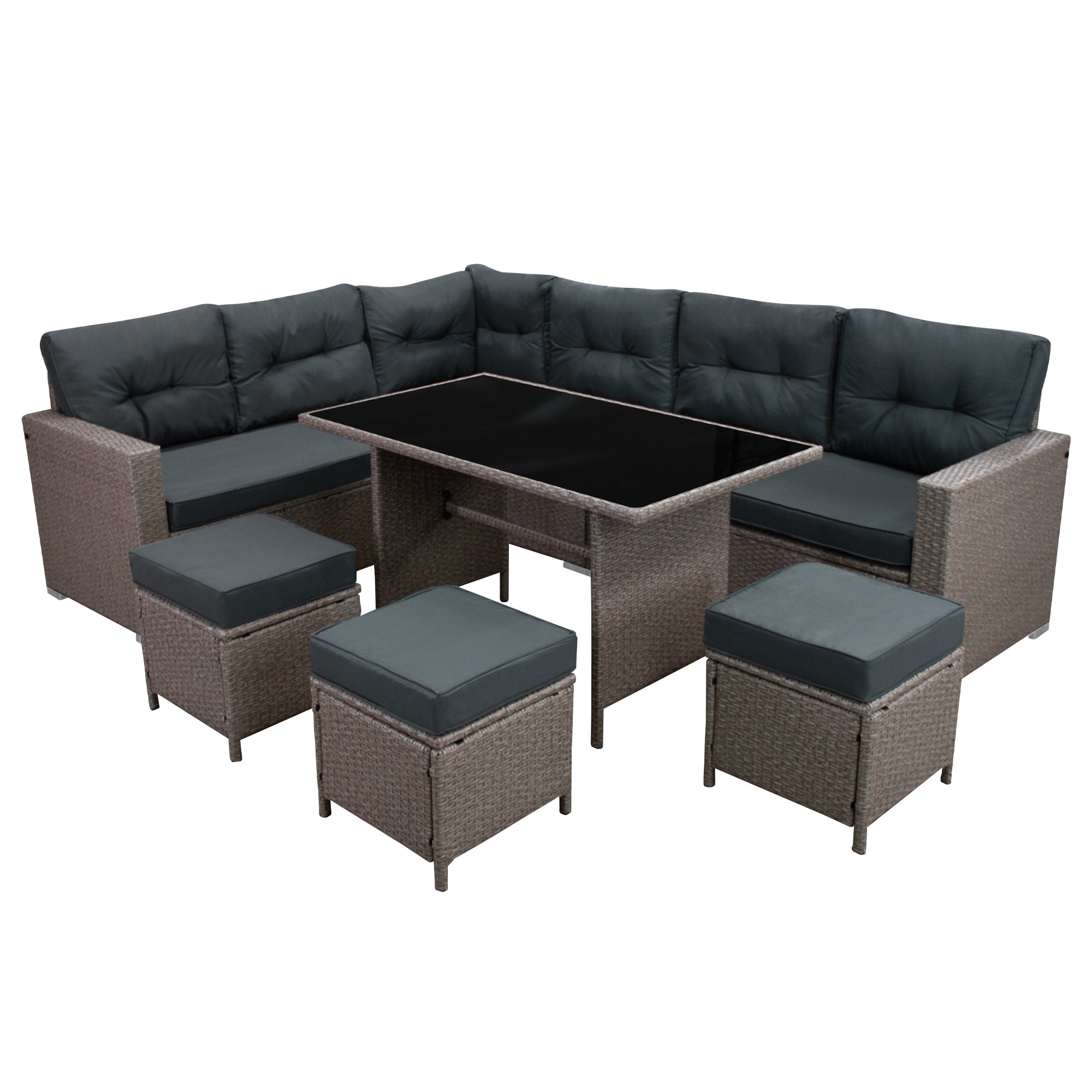 Q-Rax Set Salotto Giardino Rattan 9 Posti Grigio con Copertura