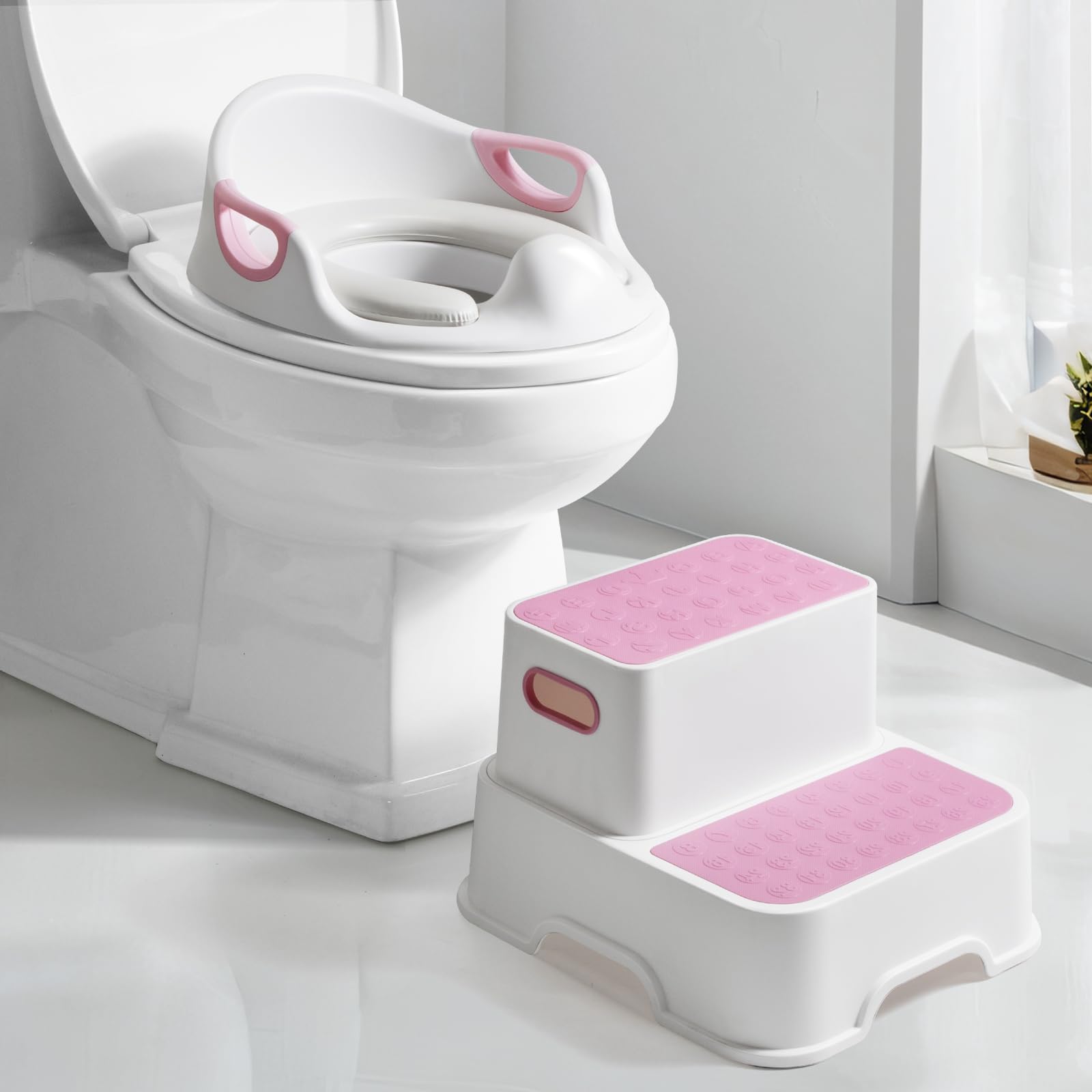 DEANIC Riduttori WC Bambini con Scaletta Grigio 1-6 Anni 2 Cuscini