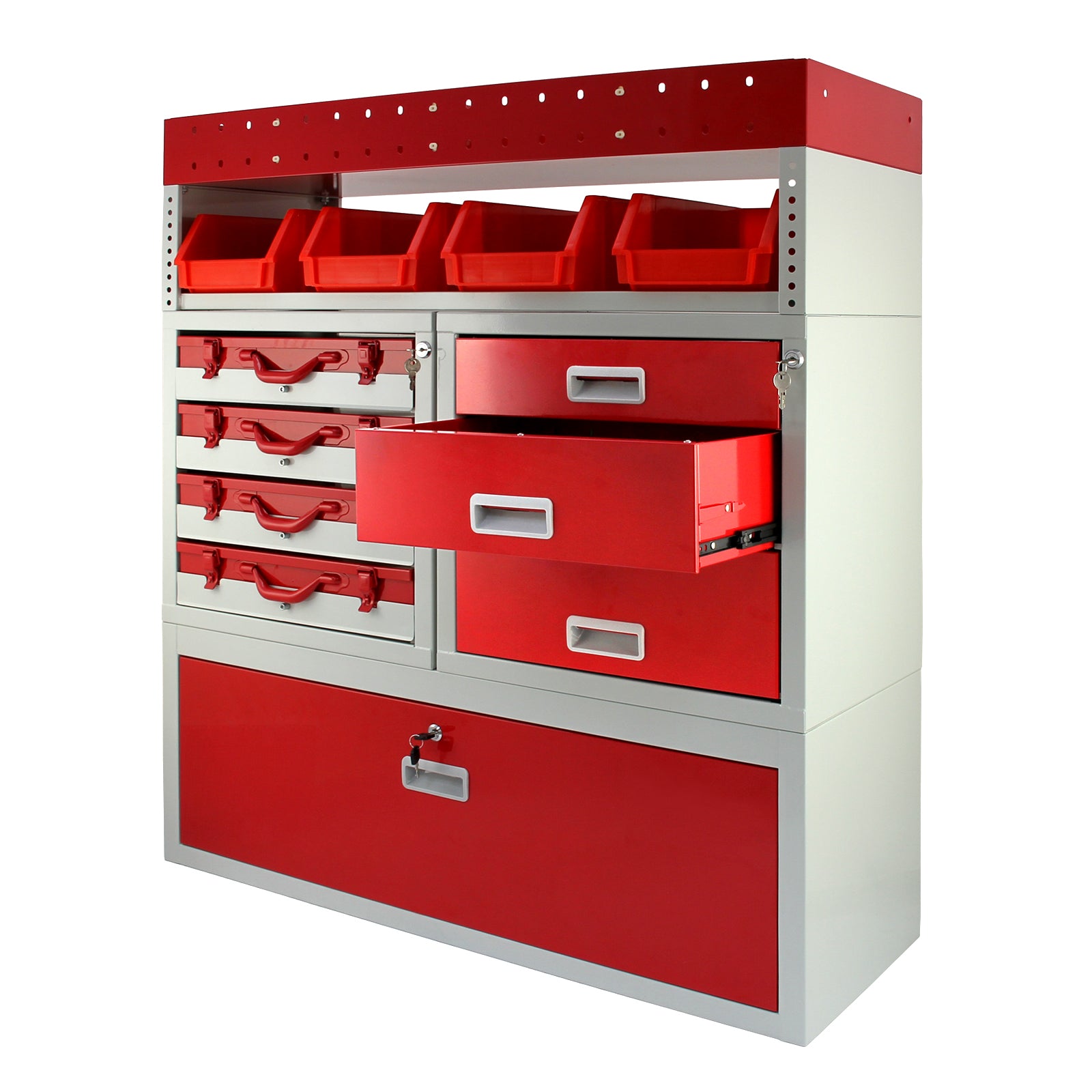 Q-Rax Scaffali da Garage Set Flame scaffalatura furgone acciaio rosso