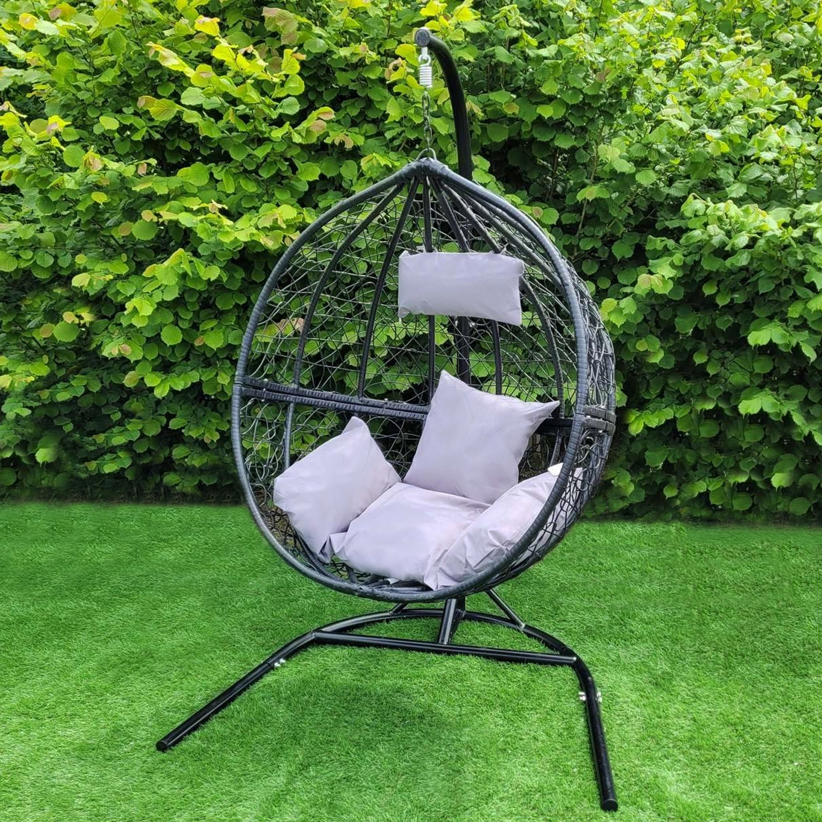 Q-Rax Sedia Sospesa Uovo Giardino Vimini Nero 150 Kg
