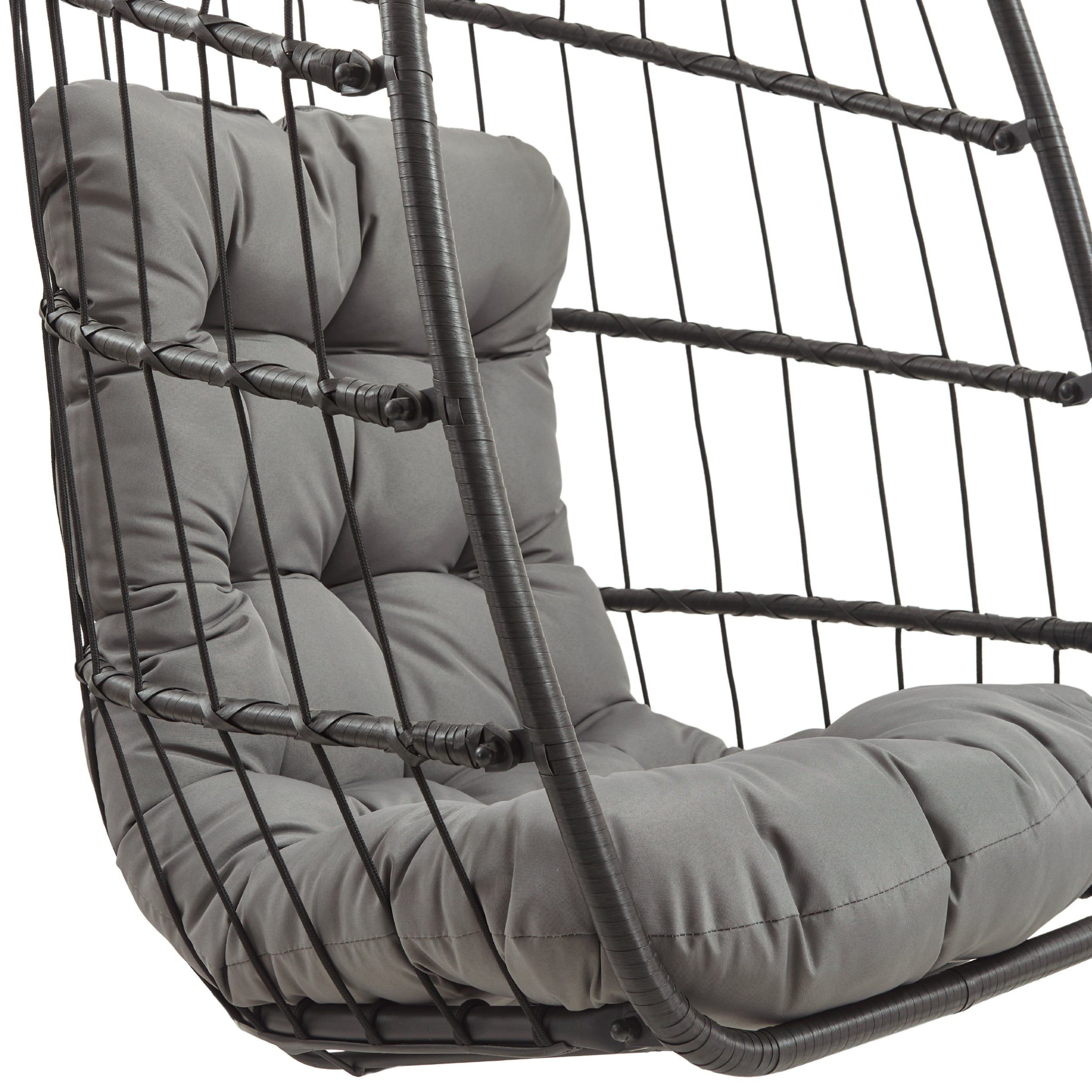 Q-Rax Poltrona Sospesa Uovo Rattan Nero con Struttura 150kg