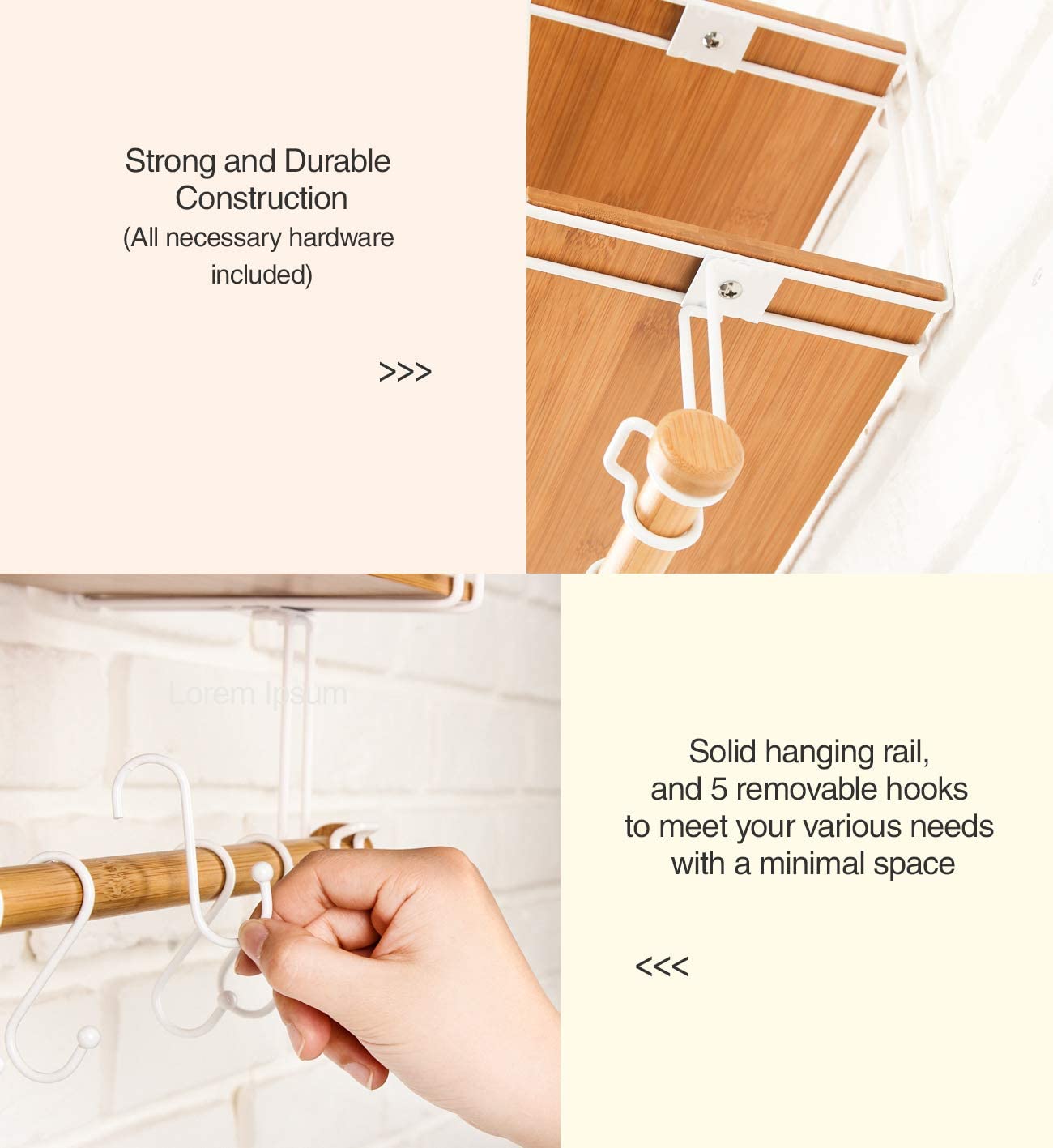 Jackcube Design Bathroom mensola bagno 2 ripiani bambù 6 ganci