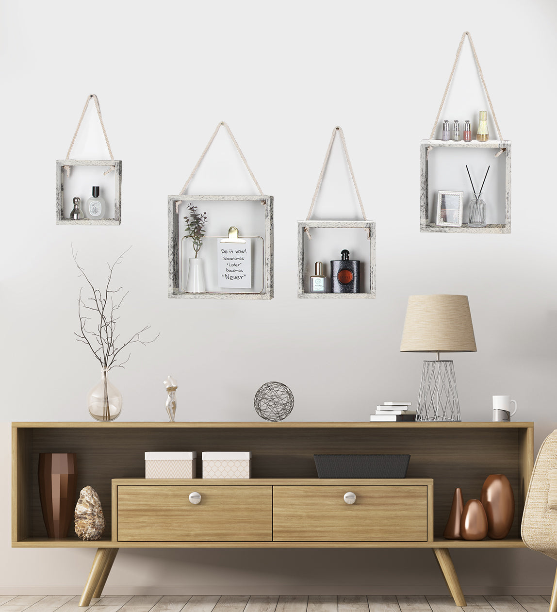 Jackcube Design Living Room set 4 mensole quadrate bianche parete