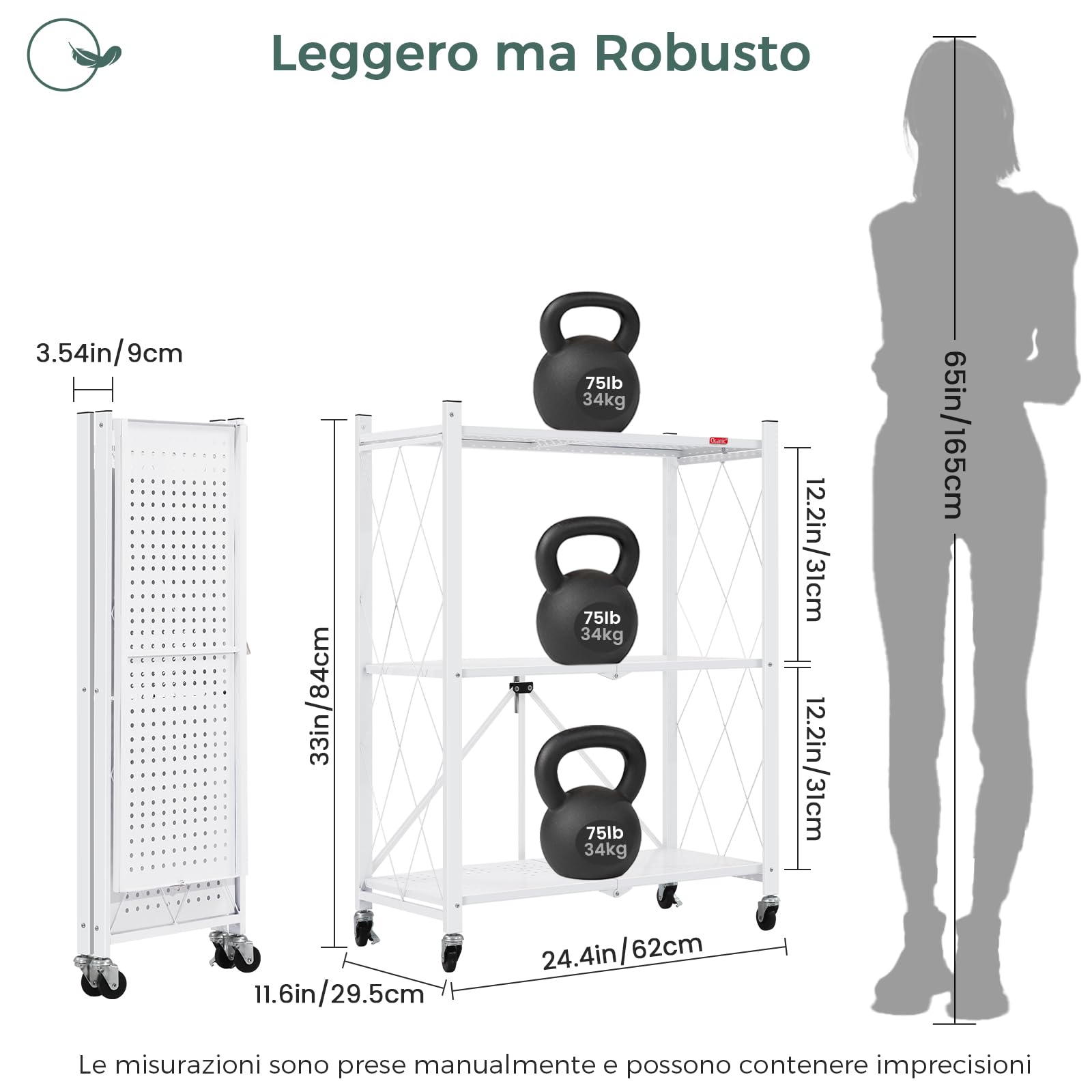 DEANIC Folding Storage Shelves scaffale metallo bianco 3 ripiani