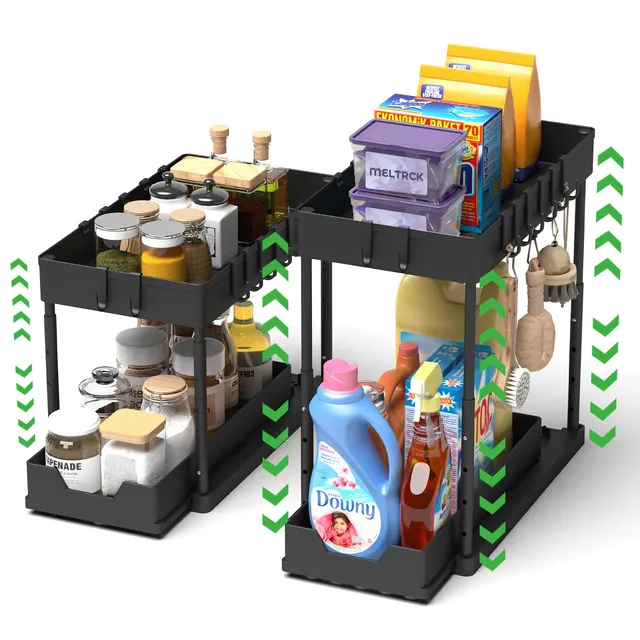 Meltrck Organizer Sottolavello Nero 2 Pezzi 2 Livelli 16 Ganci