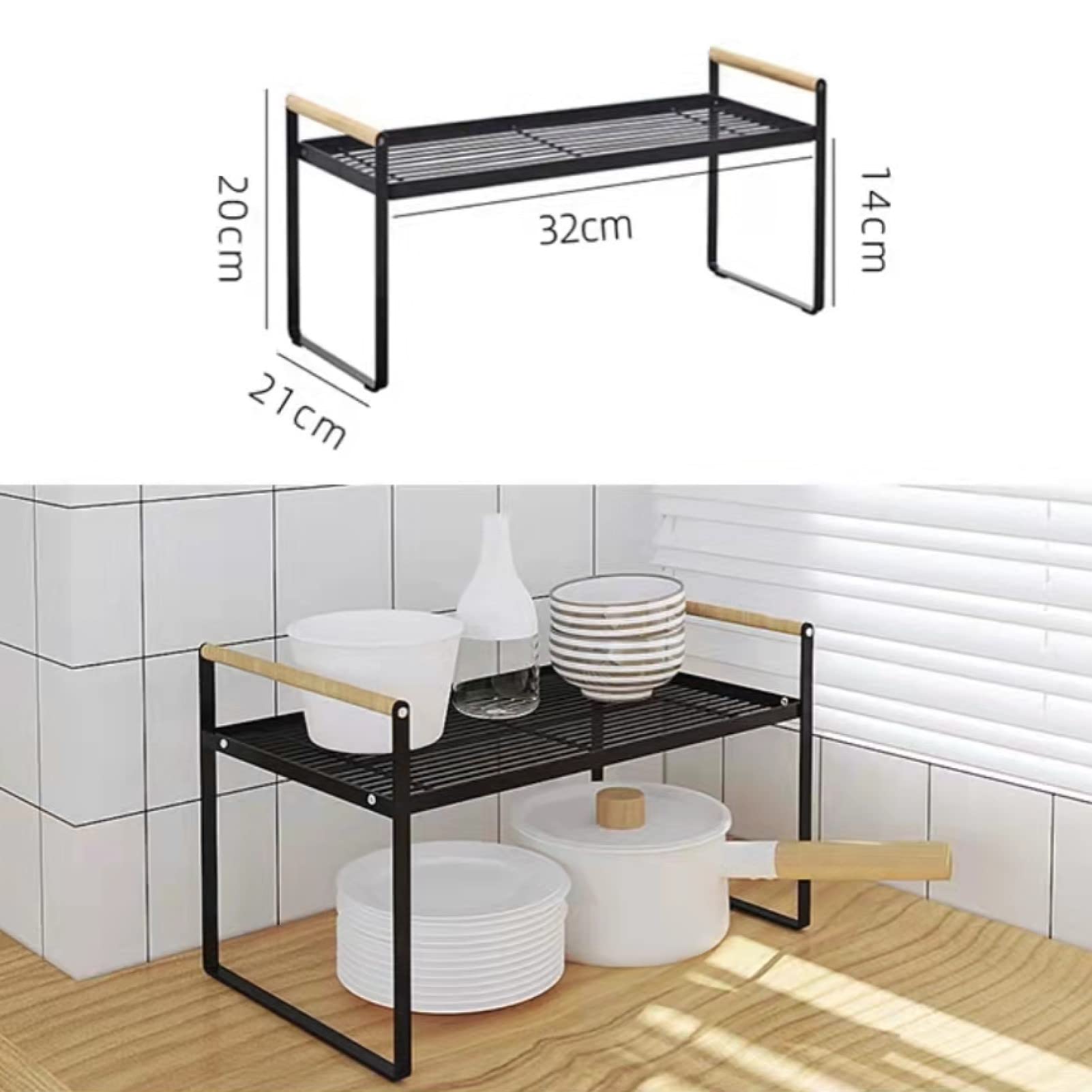 HGYZE Mensole Impilabili Cucina 35x21x20 cm nero salvaspazio